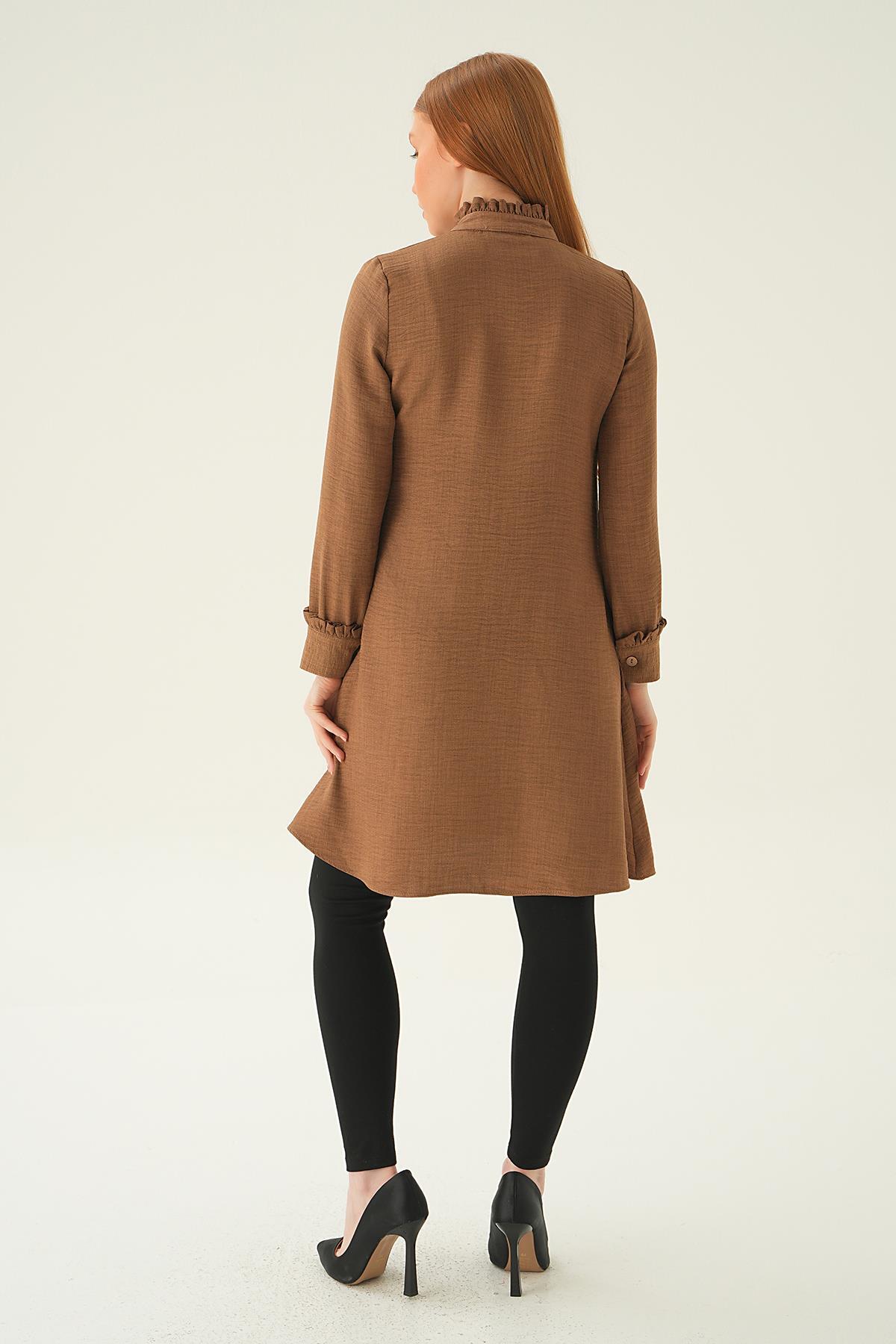 Kahve Yaka Fırfır Detay Tunik 15513 - 6