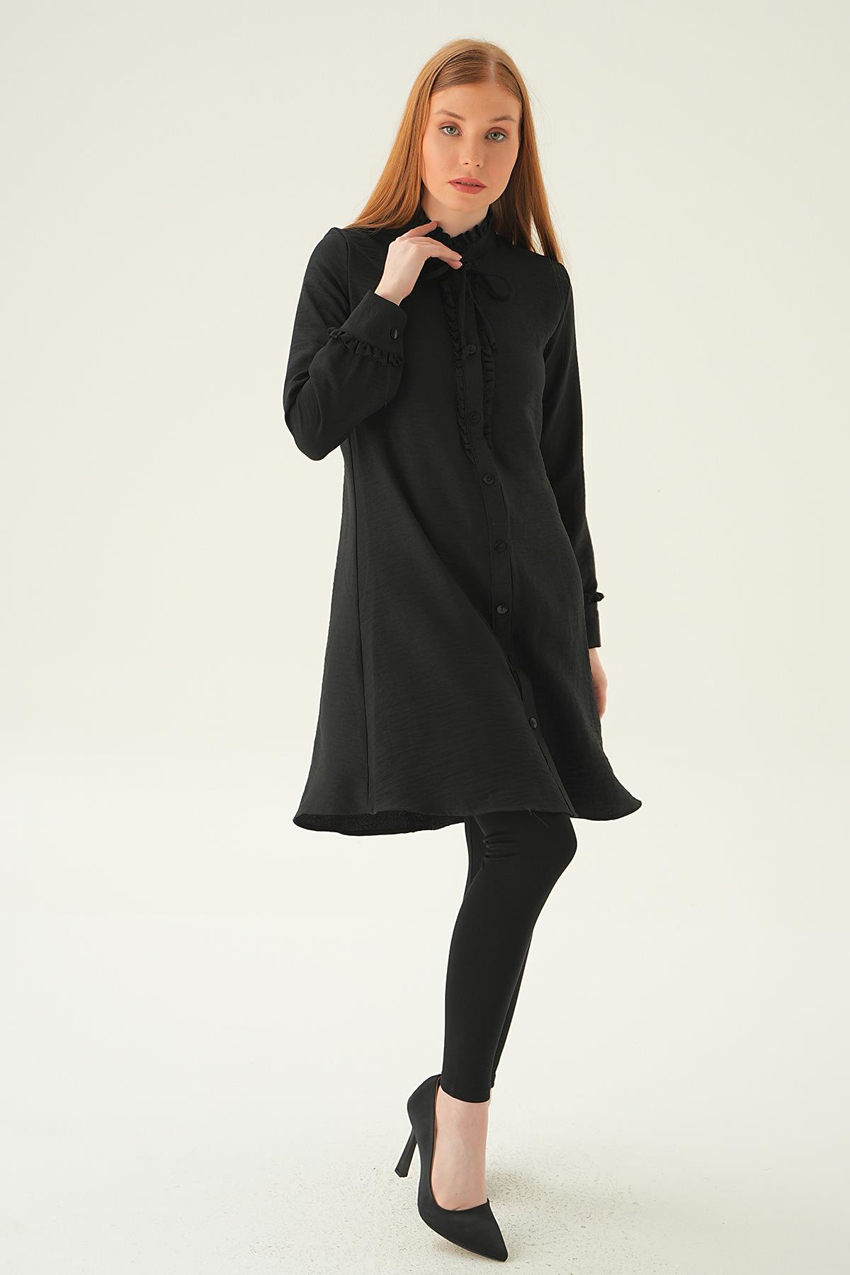 15513 Yaka Fırfır Detay Tunik Siyah - 3