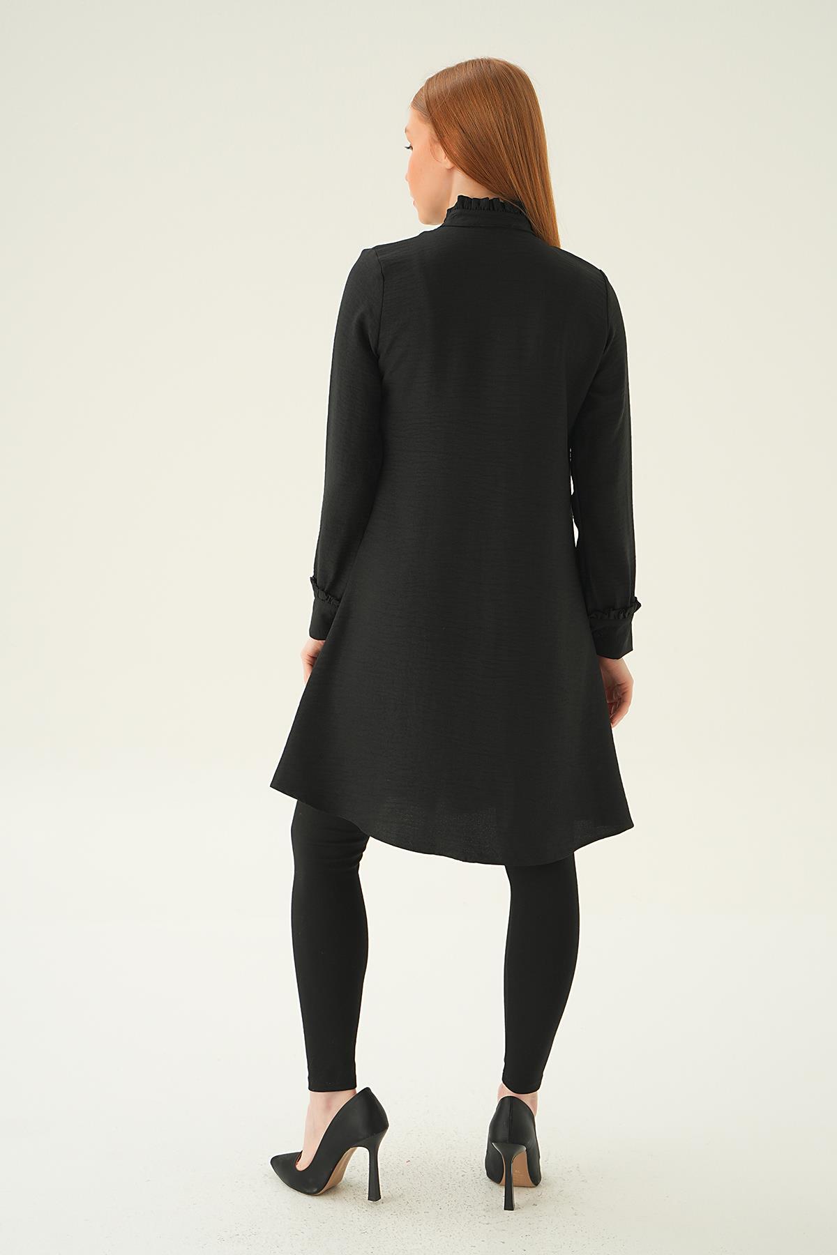 15513 Yaka Fırfır Detay Tunik Siyah - 6