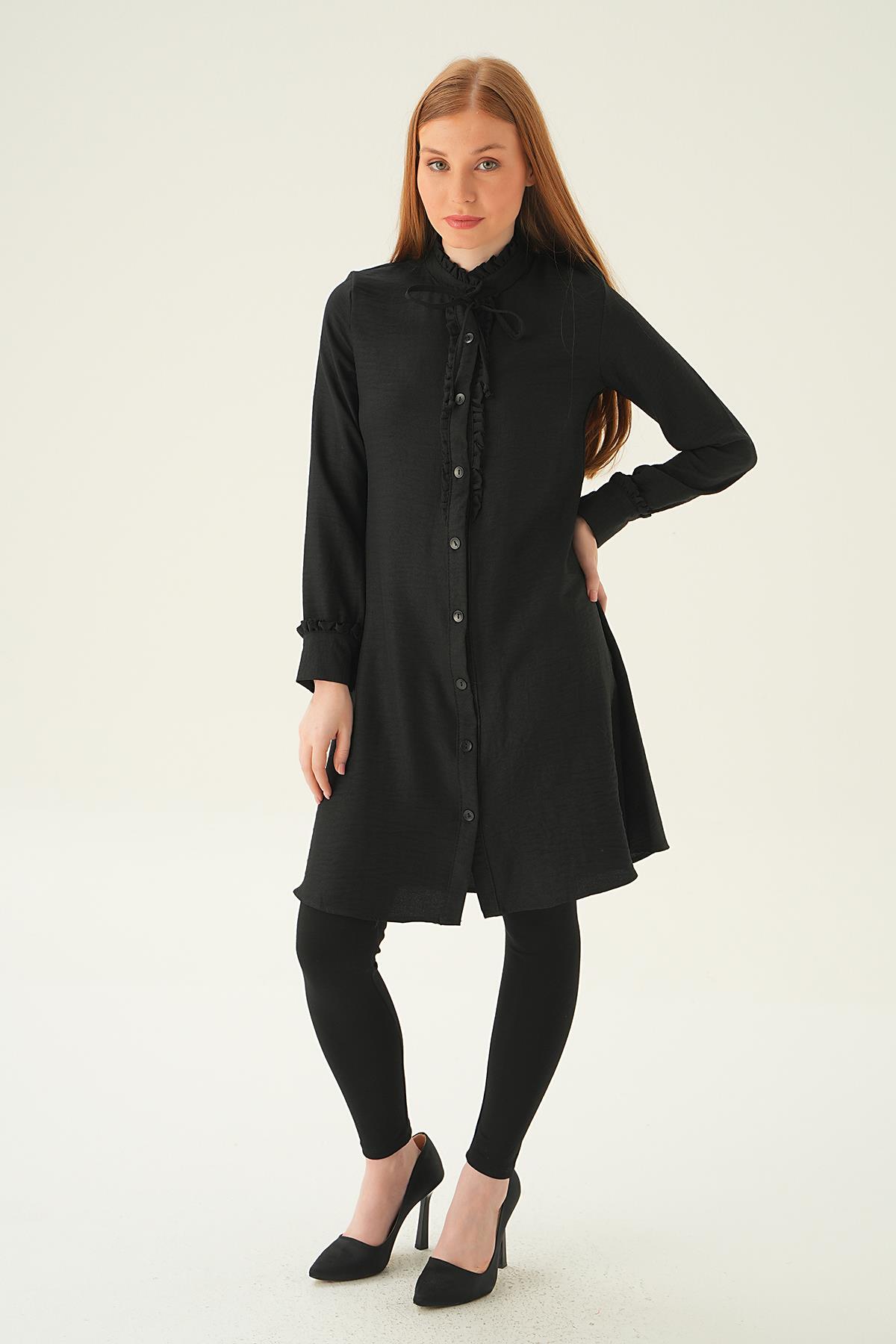 Siyah Yaka Fırfır Detay Tunik 15513 - 1