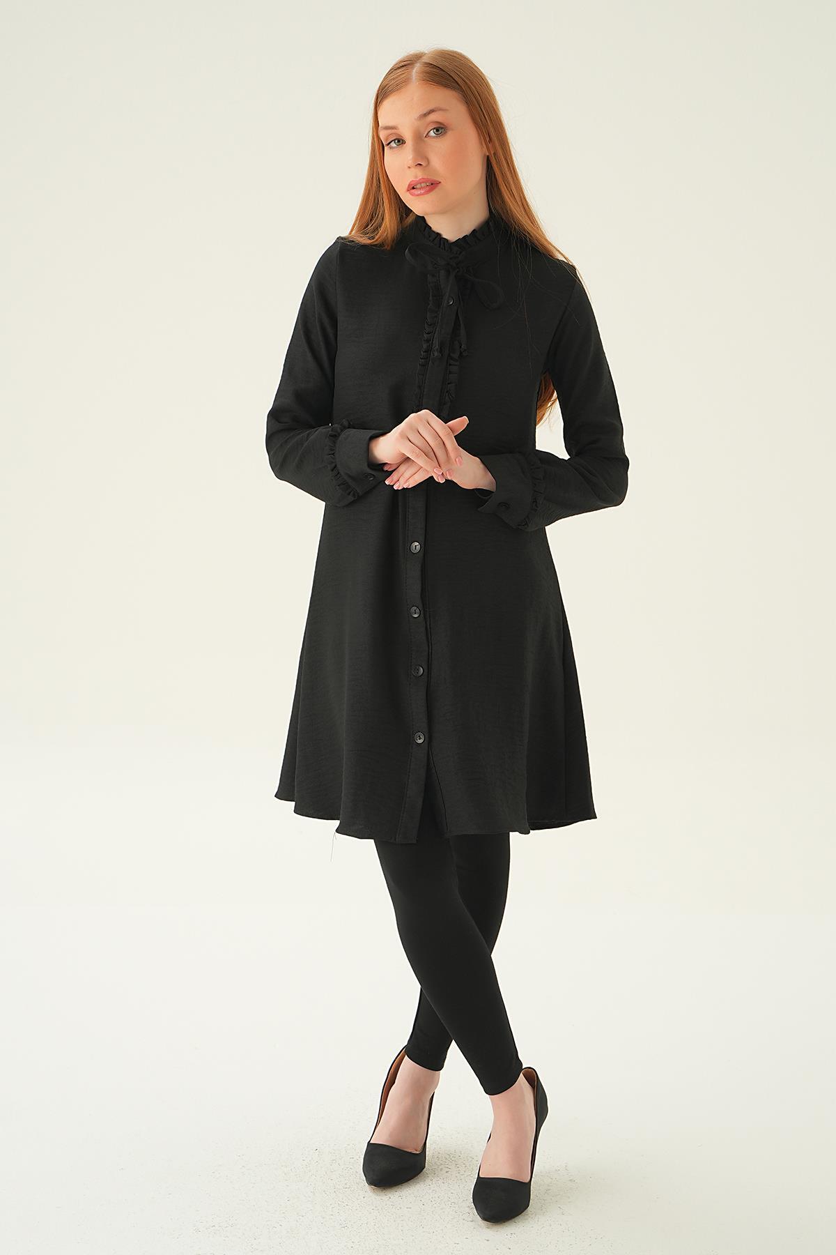 Siyah Yaka Fırfır Detay Tunik 15513 - 5