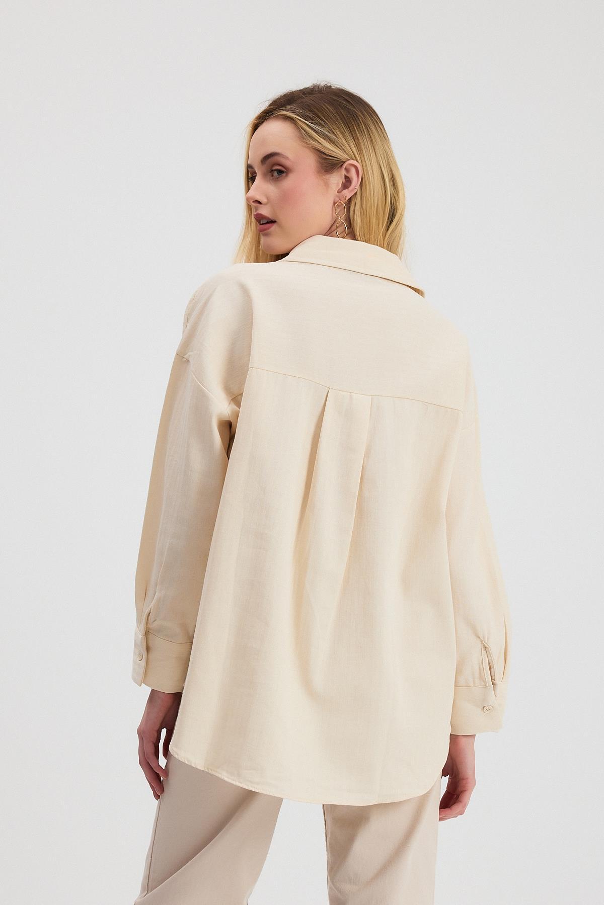 Bej Nakışlı Balıksırtı Gömlek 1571 - 5