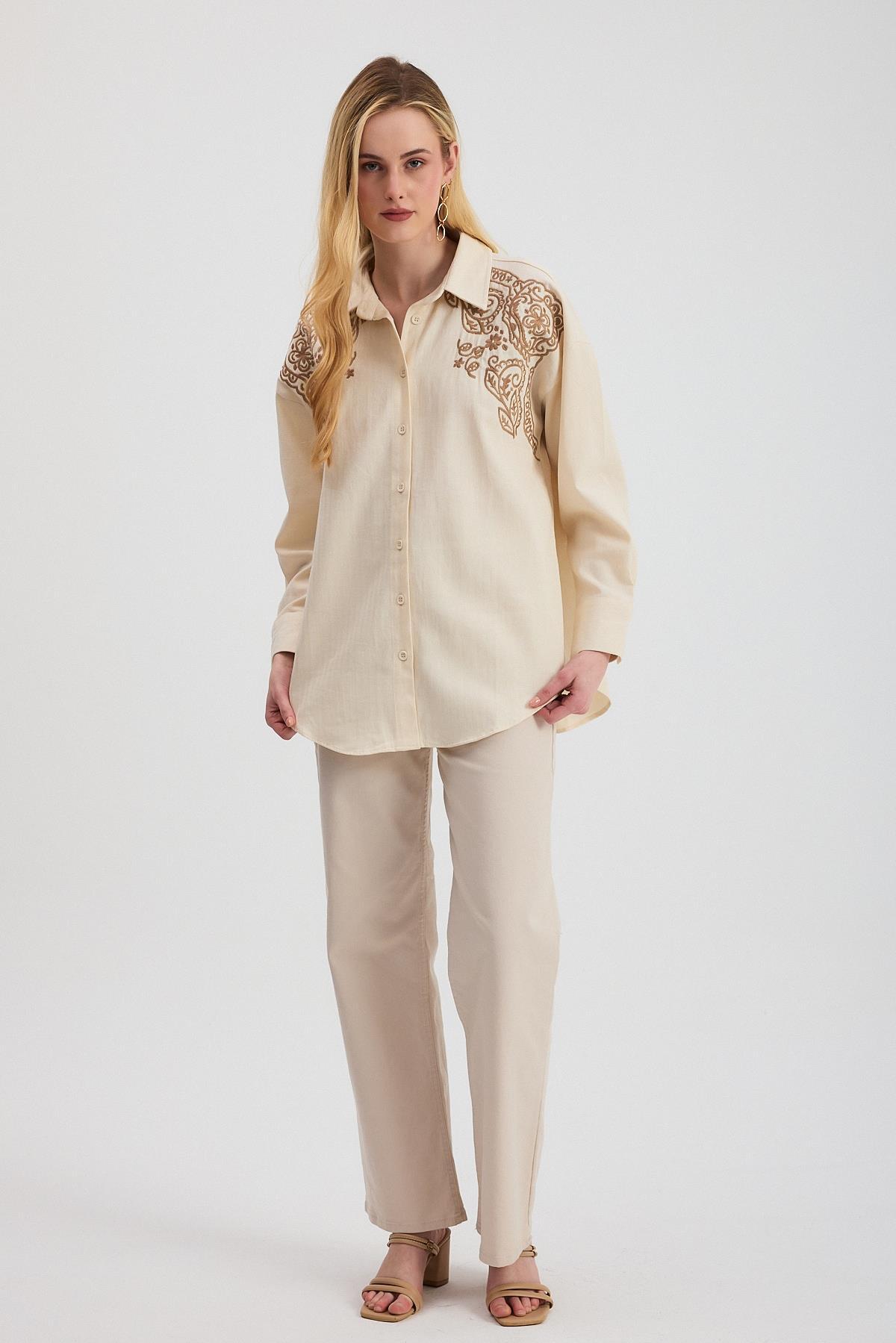 Bej Nakışlı Balıksırtı Gömlek 1571 - 6