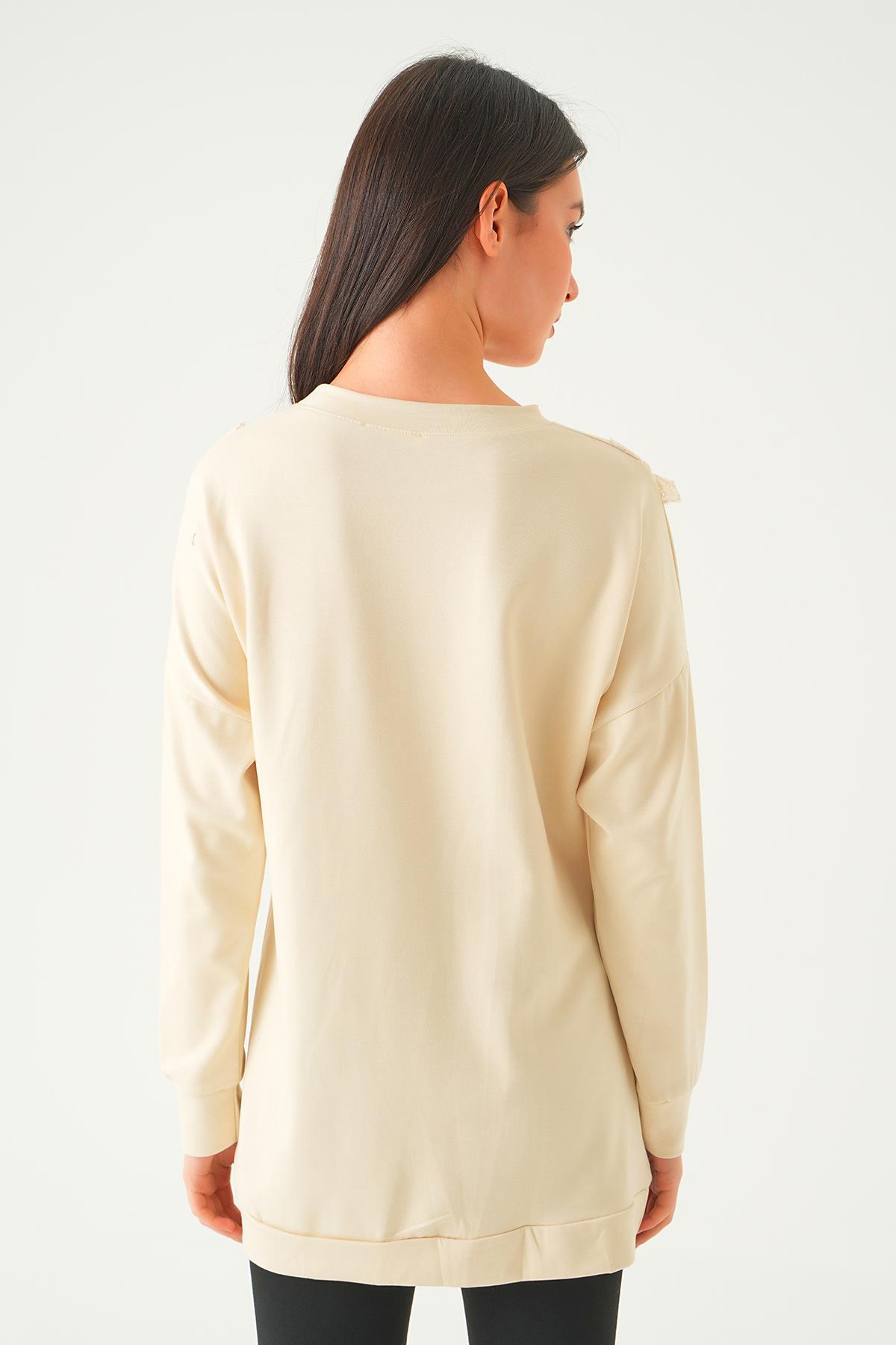 15808 V Dantel Detay Tunik Bej - 4