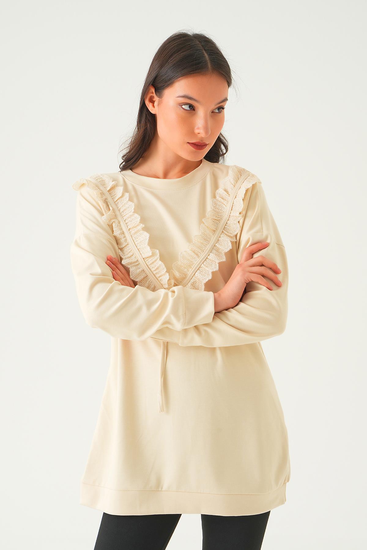 Bej V Dantel Detay Tunik 15808 - 2