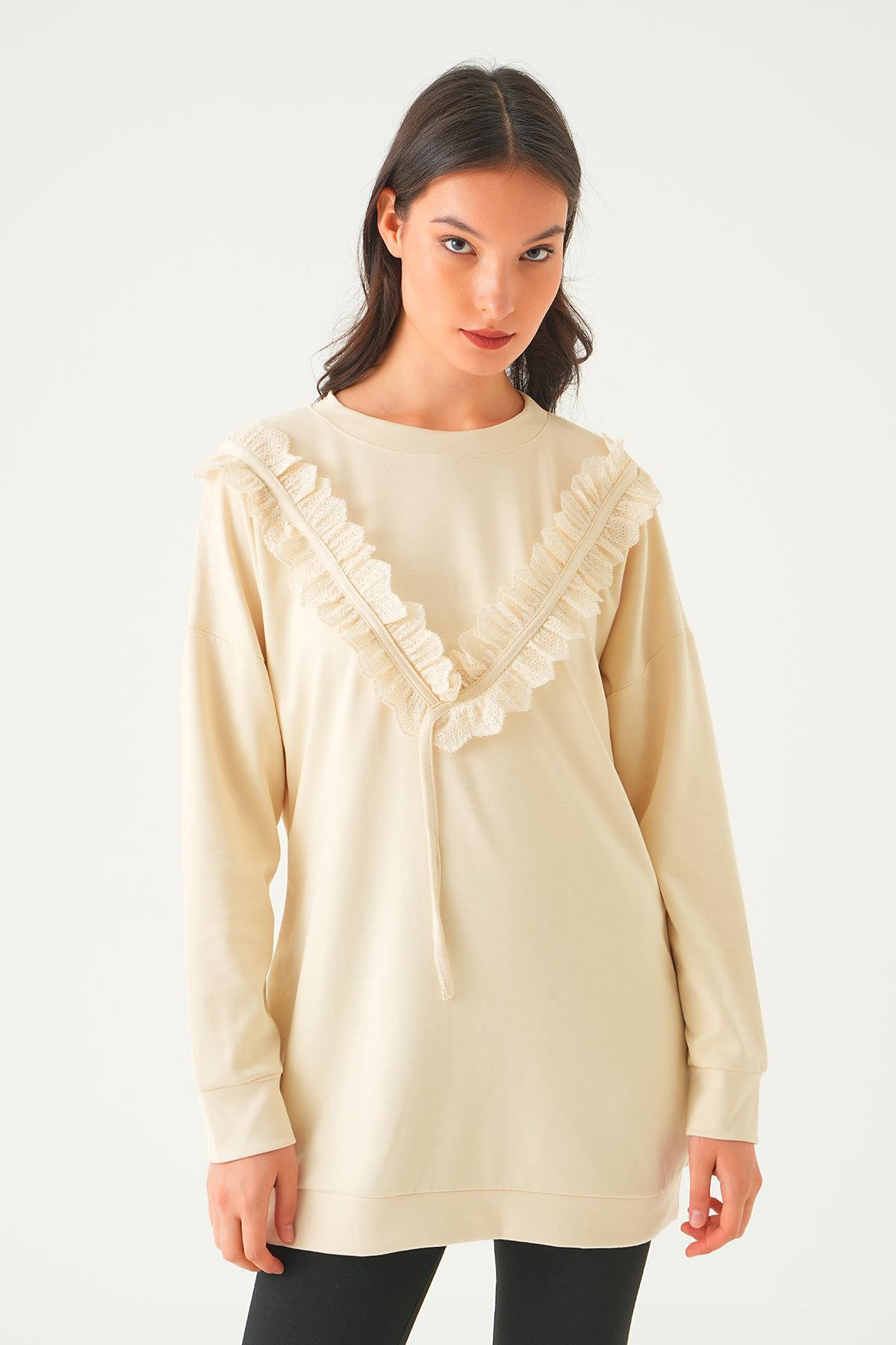 Bej V Dantel Detay Tunik 15808 - 6