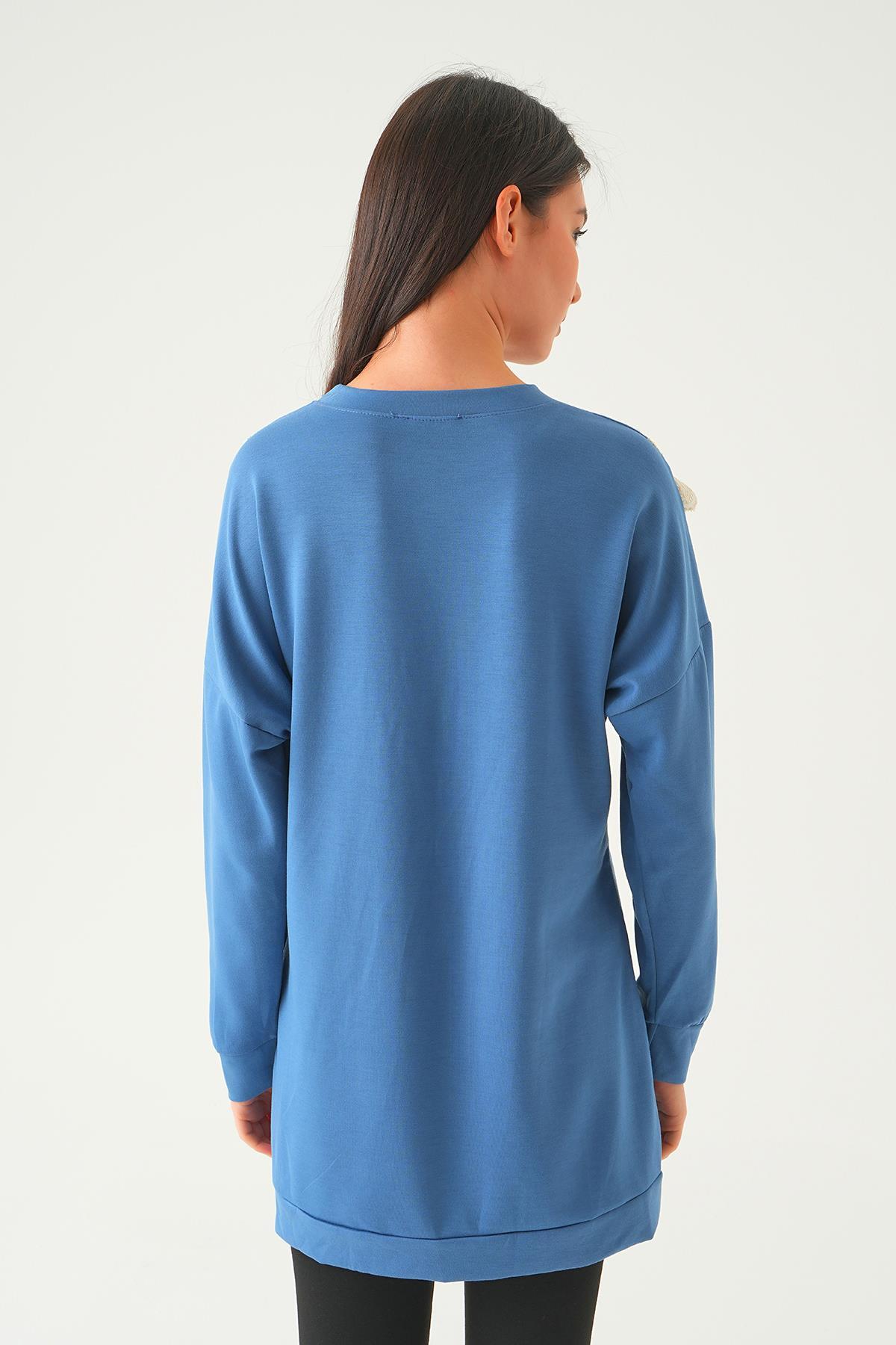 15808 V Dantel Detay Tunik İndigo - 4