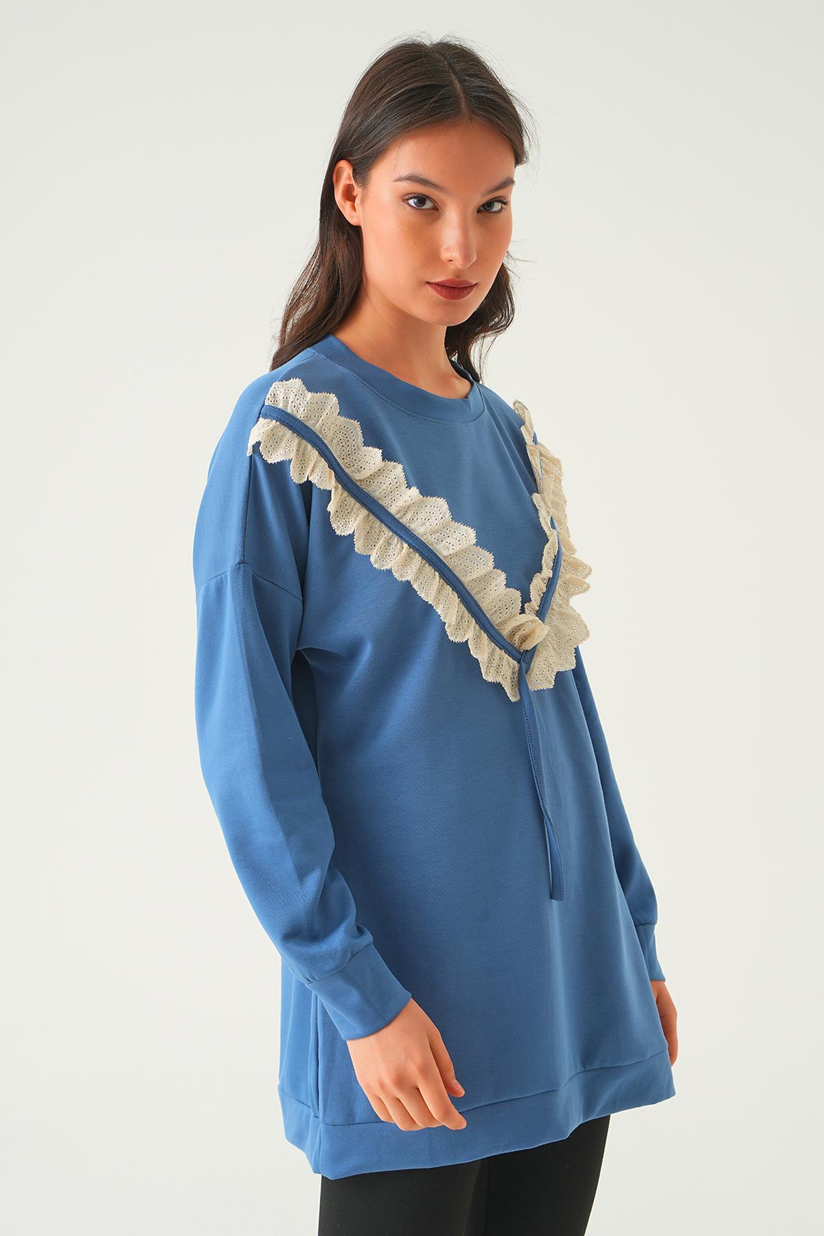 İndigo V Dantel Detay Tunik 15808 - 2