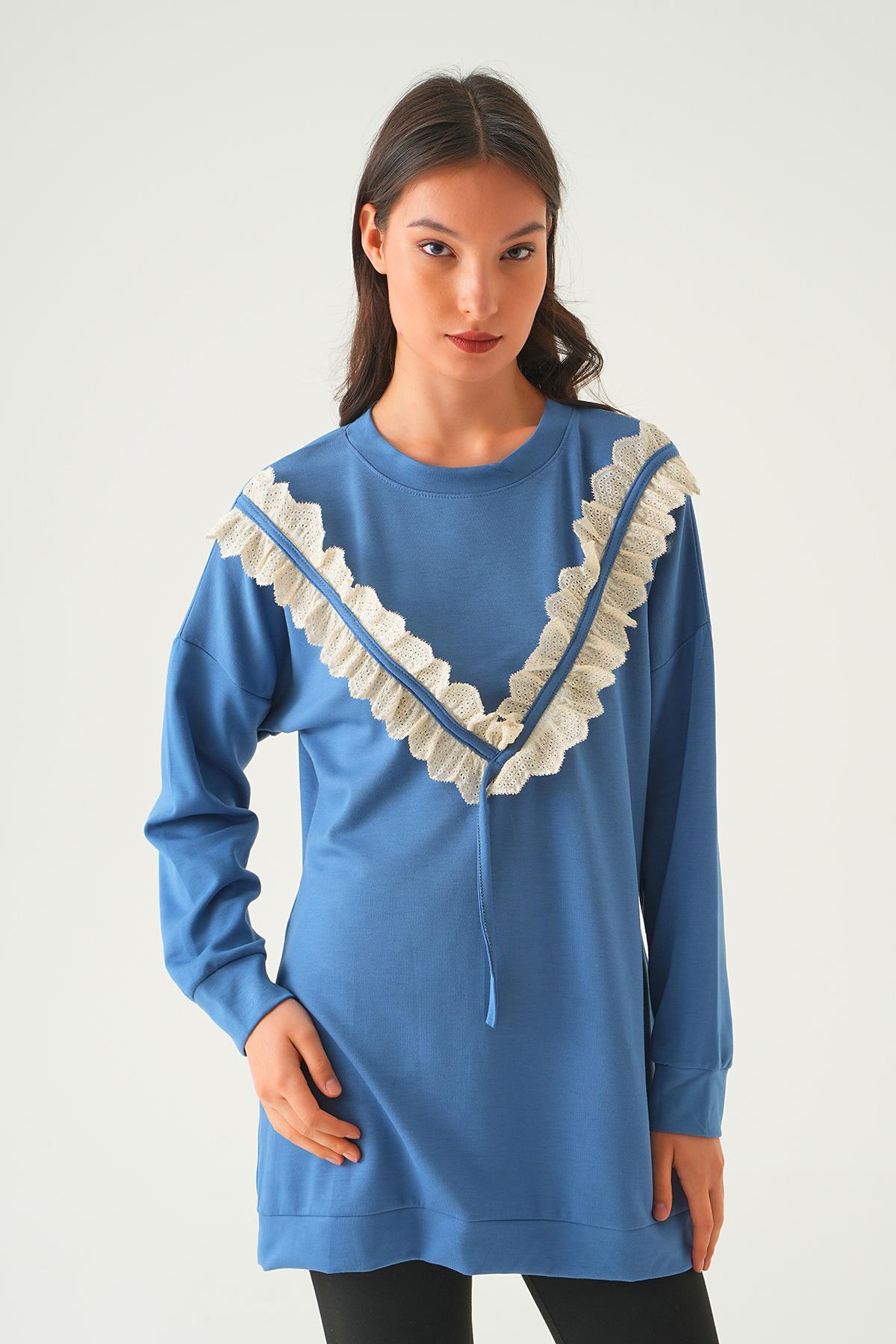 İndigo V Dantel Detay Tunik 15808 - 3