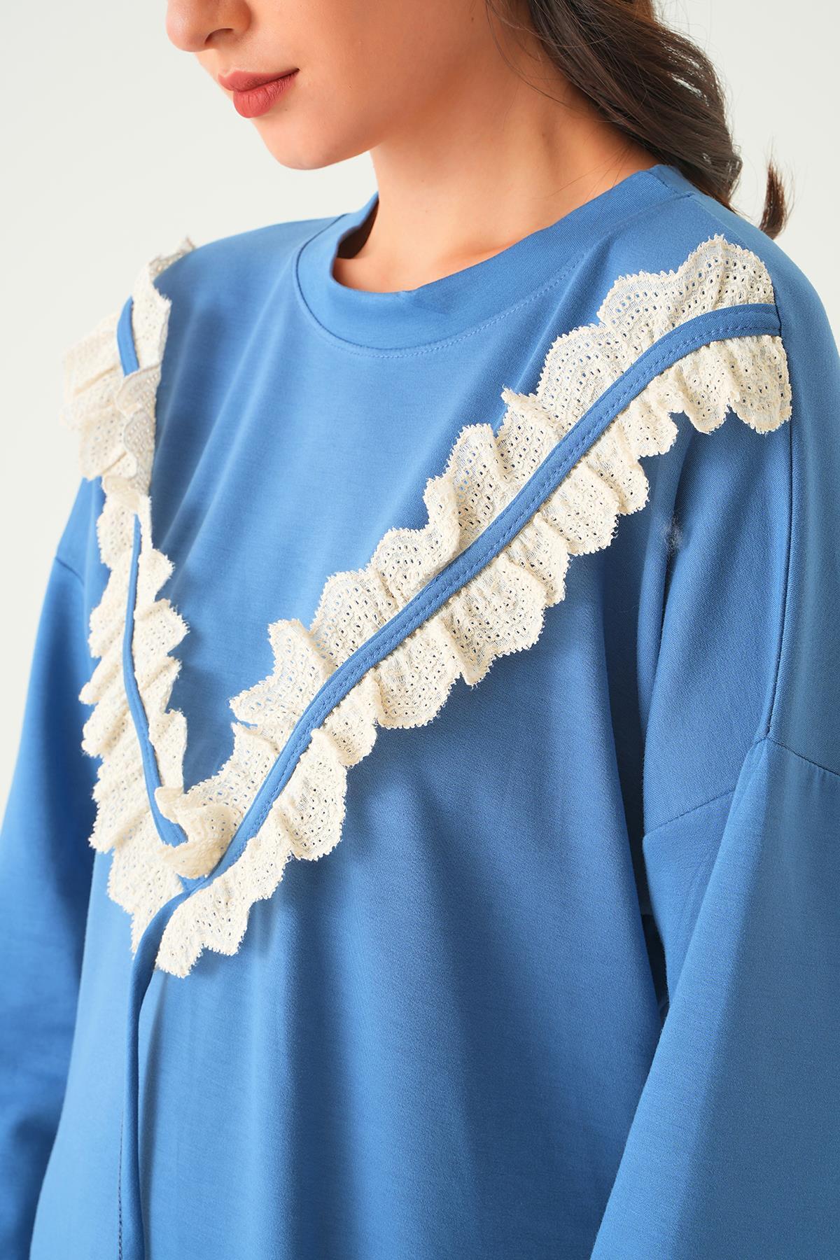 İndigo V Dantel Detay Tunik 15808 - 5