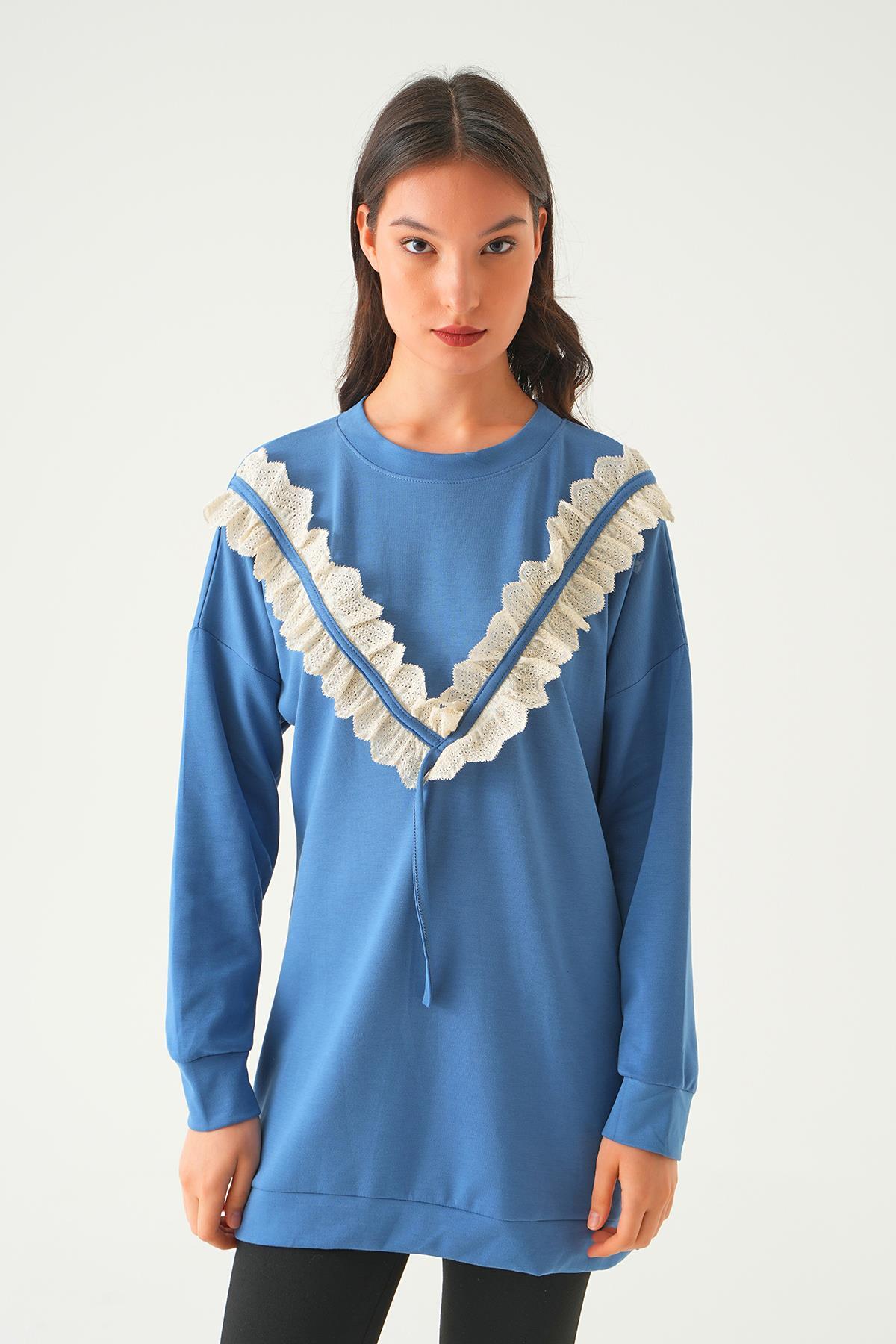 İndigo V Dantel Detay Tunik 15808 - 6