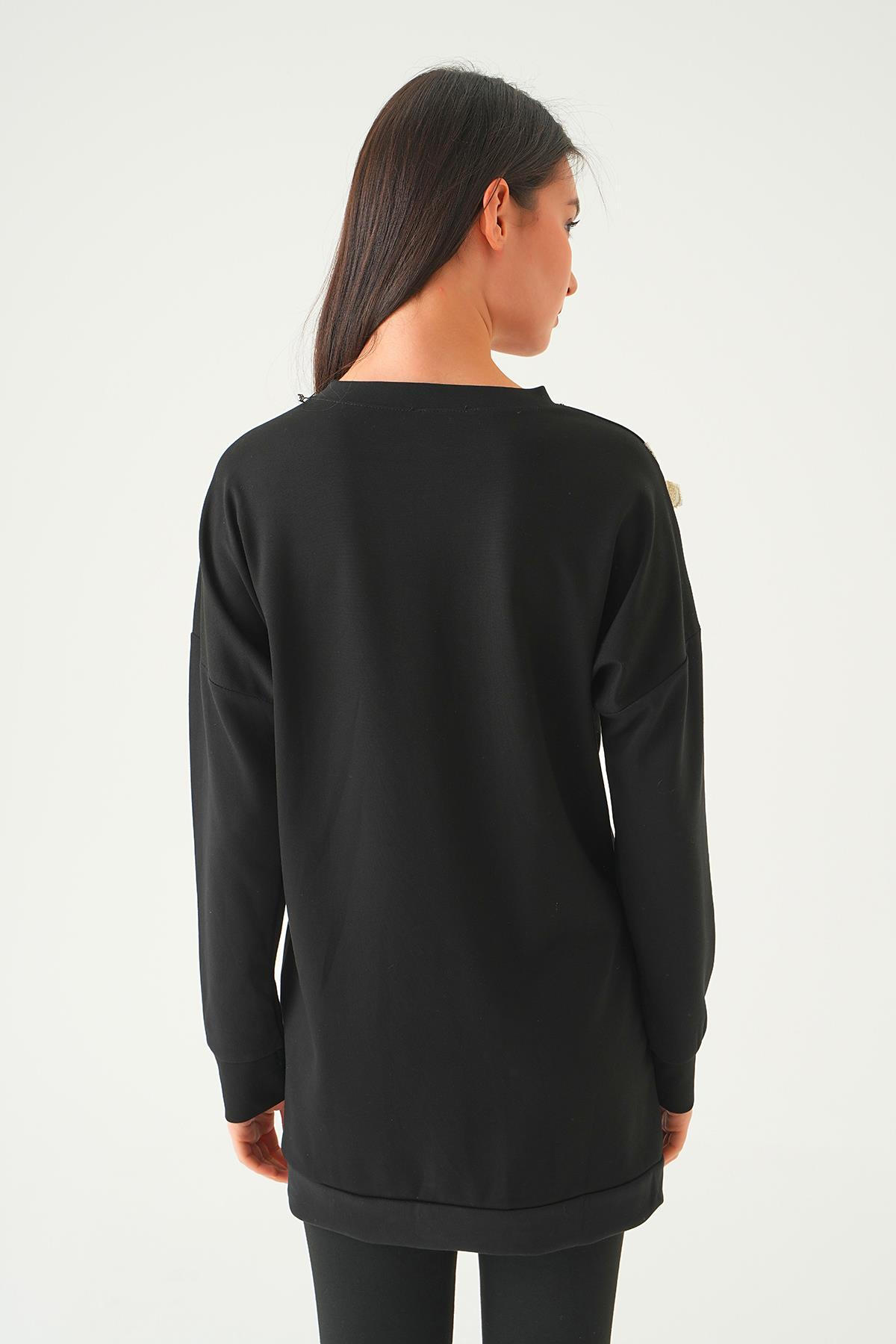 Siyah V Dantel Detay Tunik 15808 - 5