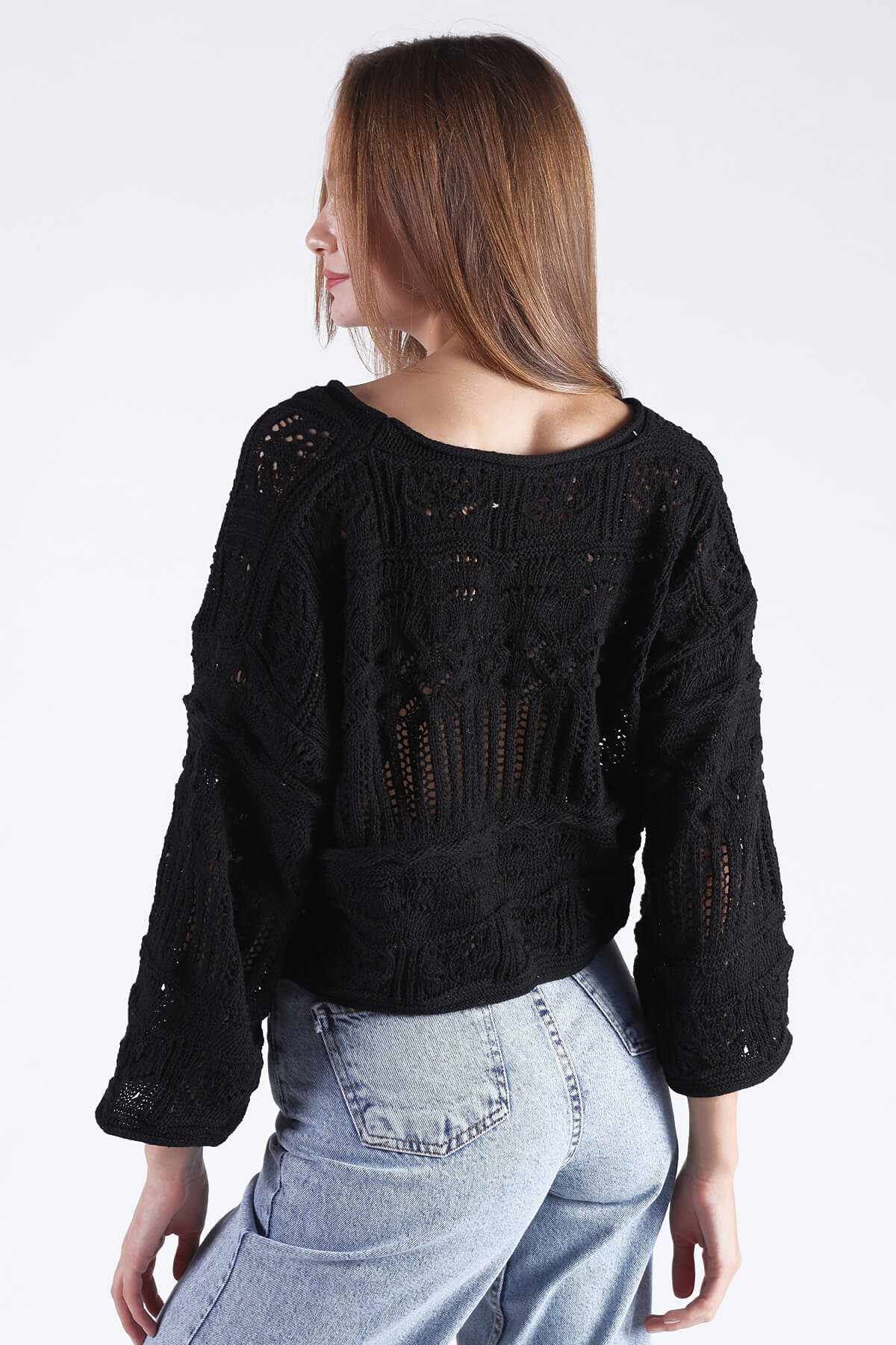 Siyah Ön Büzgü Detay Ajurlu Kazak 1581 - 3