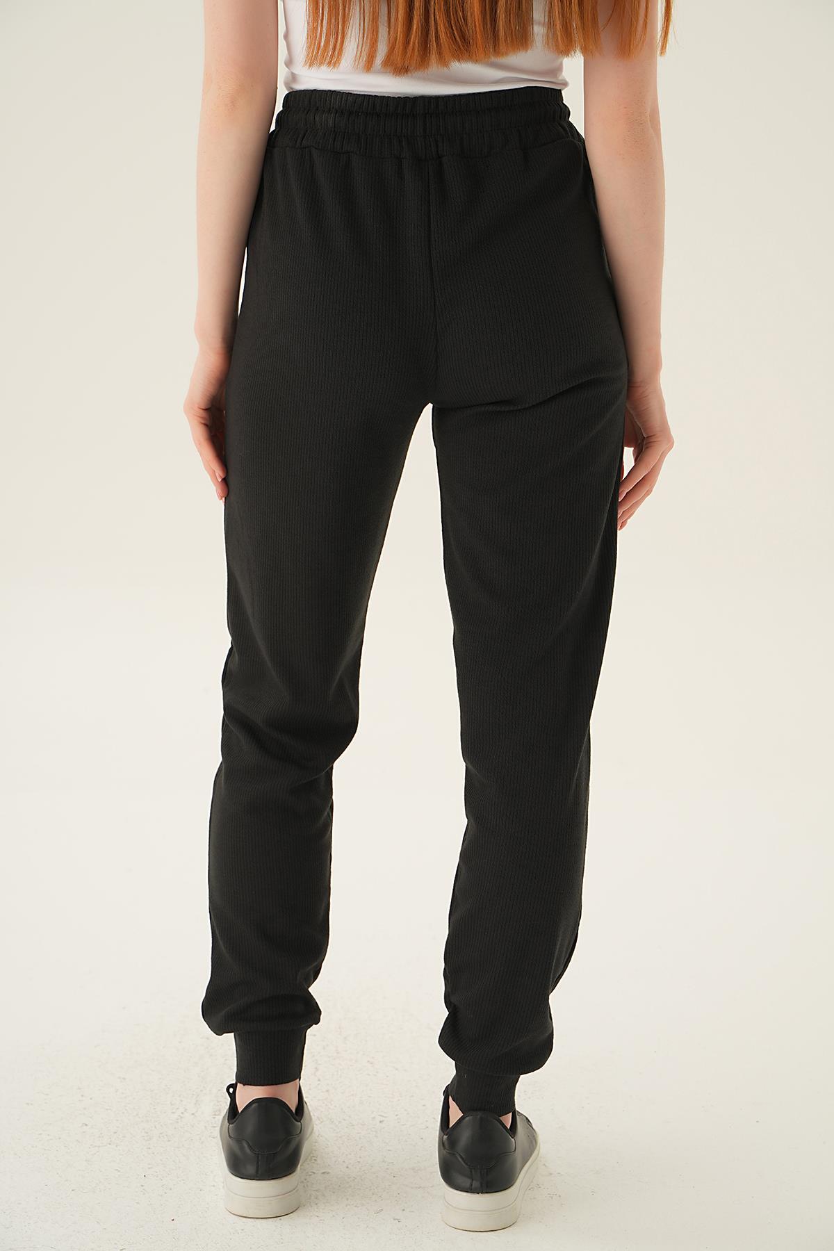 Siyah Bel Bağcık Cepli Eşofman 15816 - 4