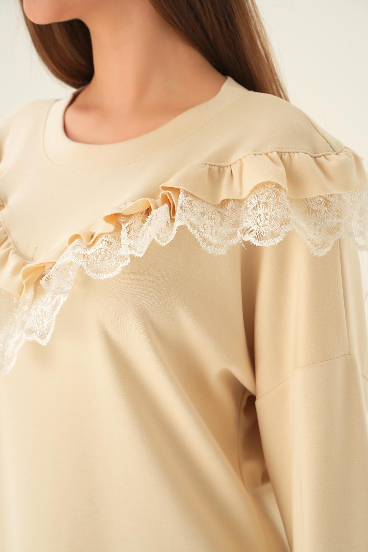 15822 Dantel Detay Tunik Bej - 5