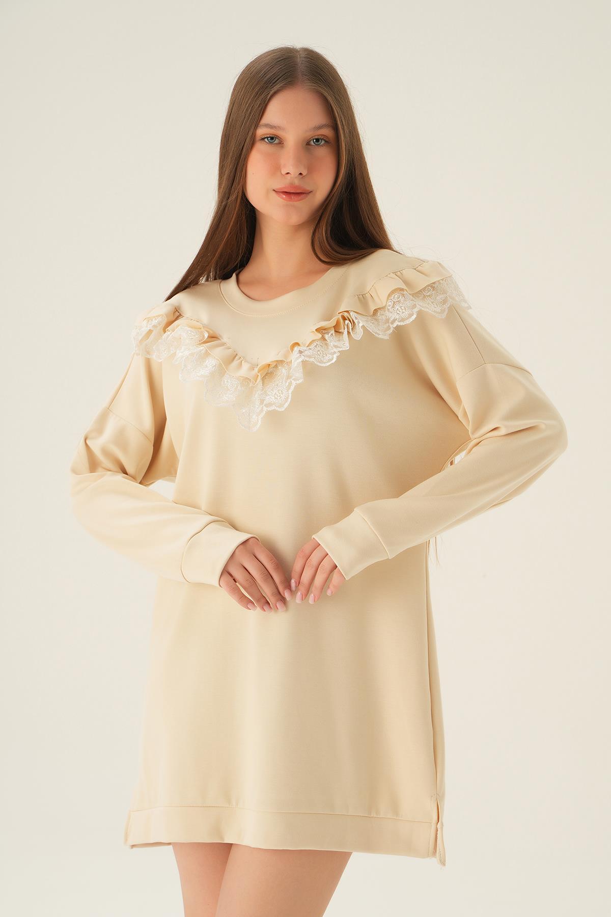 Bej Dantel Detay Tunik 15822 - 1