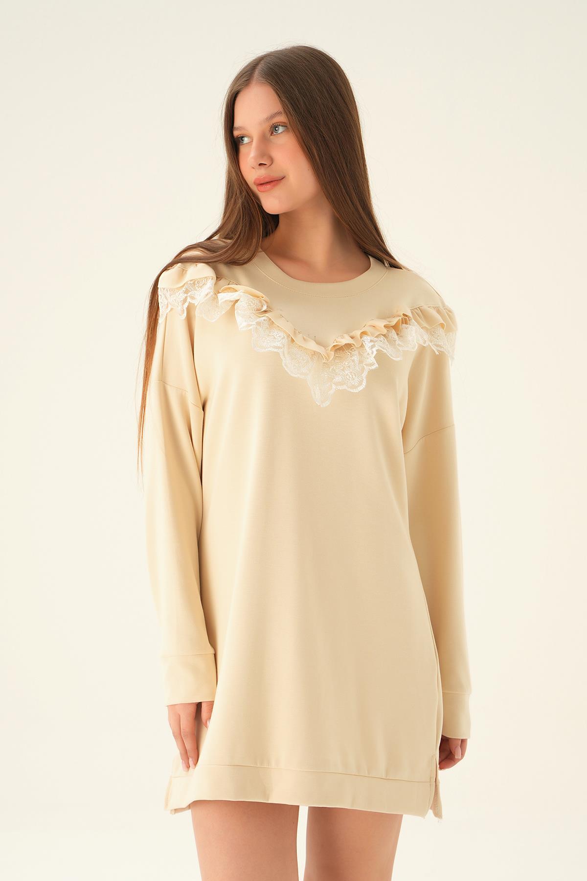 Bej Dantel Detay Tunik 15822 - 3