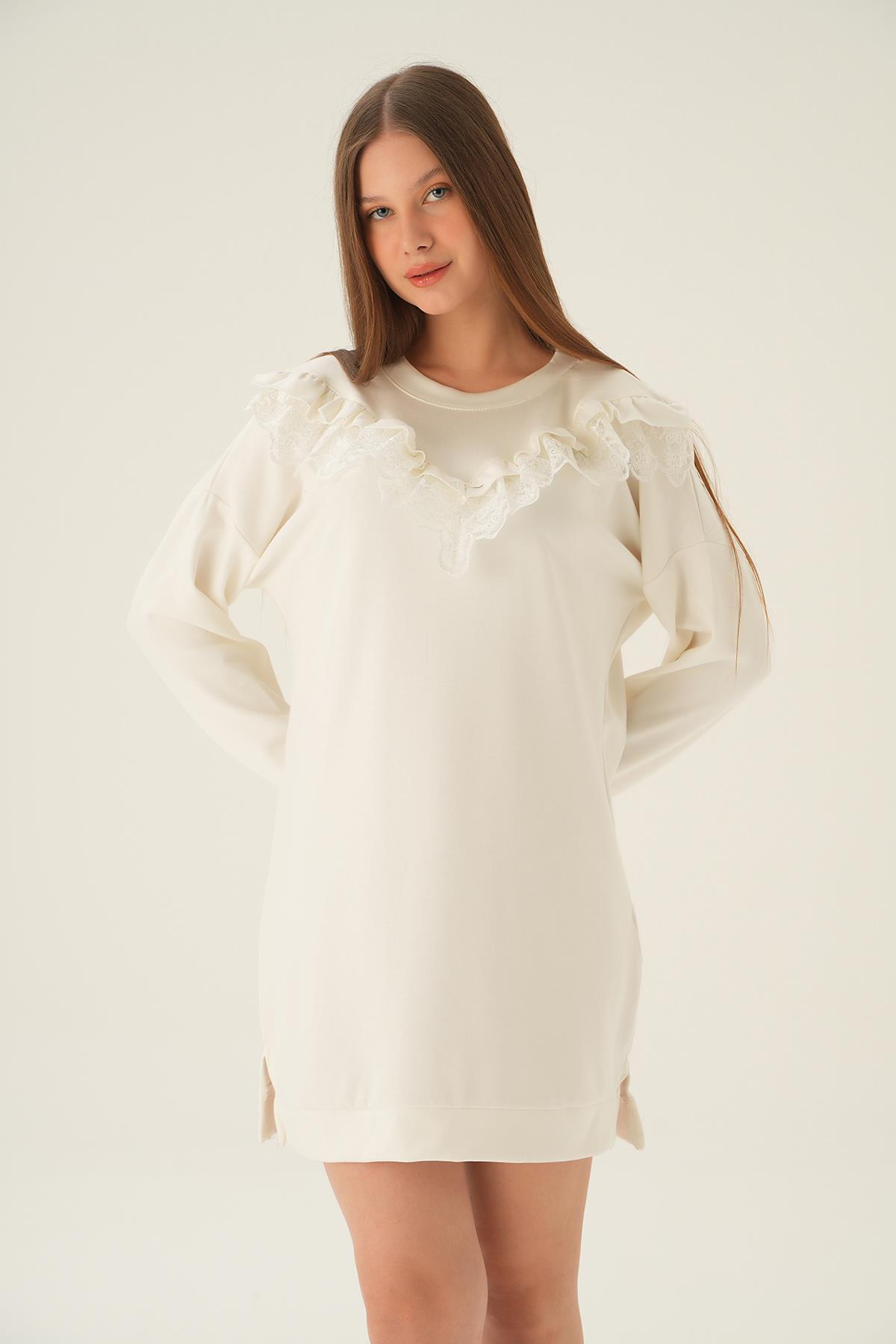 Ekru Dantel Detay Tunik 15822 - 1