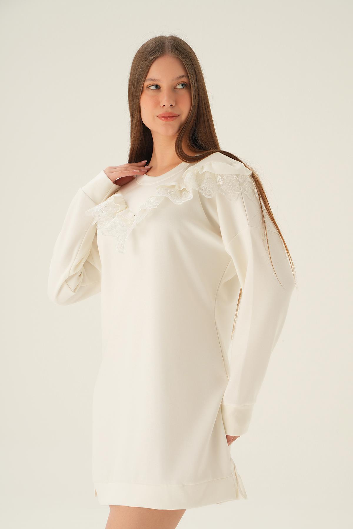 Ekru Dantel Detay Tunik 15822 - 2
