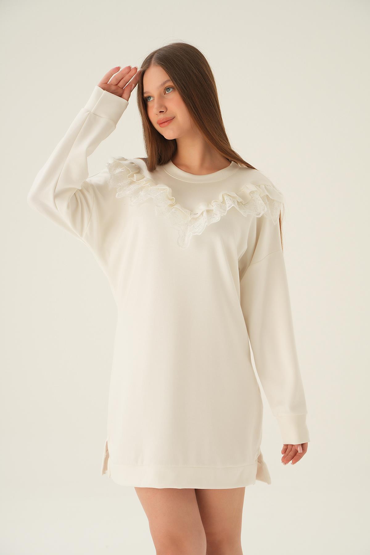 Ekru Dantel Detay Tunik 15822 - 3