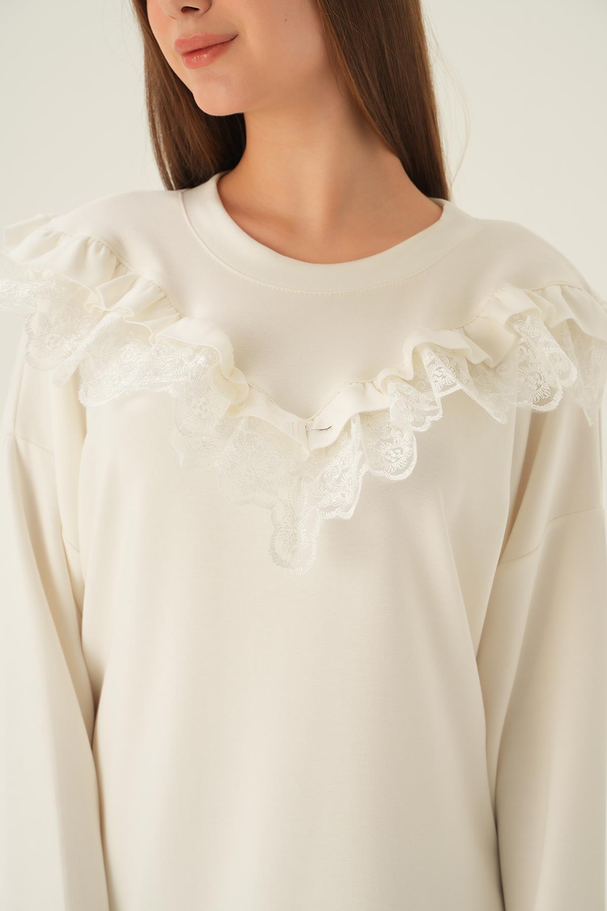 Ekru Dantel Detay Tunik 15822 - 5