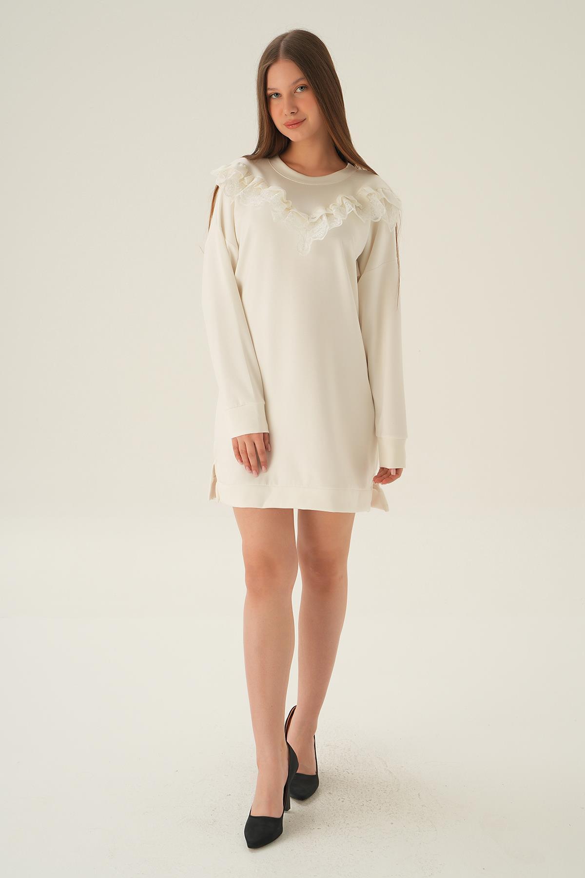 Ekru Dantel Detay Tunik 15822 - 6