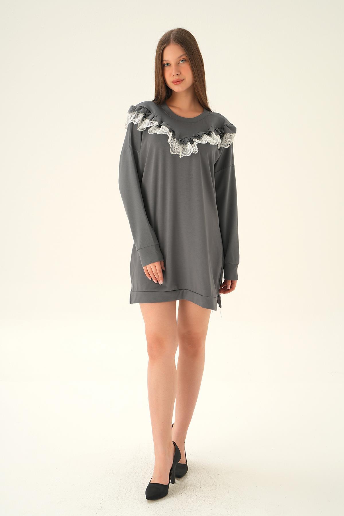 Gri Dantel Detay Tunik 15822 - 6