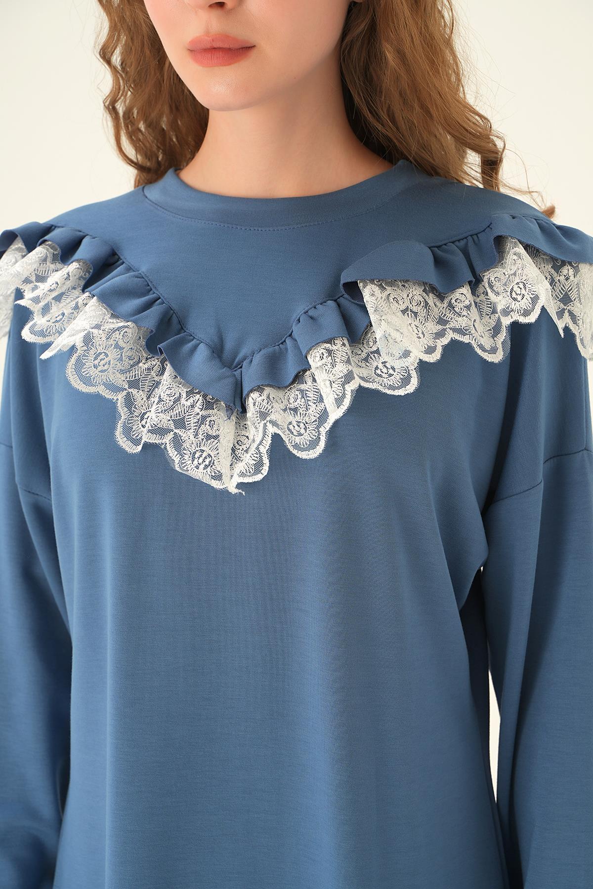 15822 Dantel Detay Tunik İndigo - 6