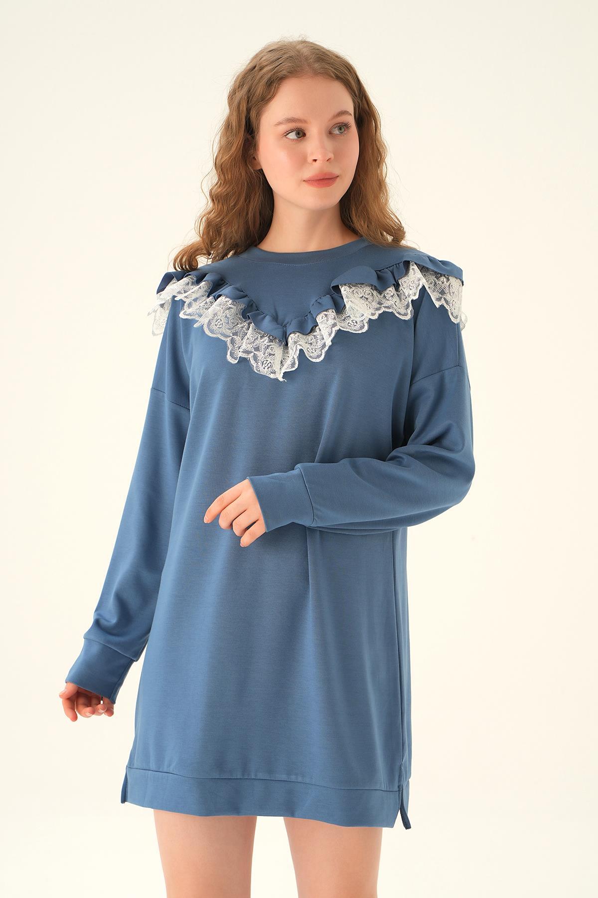 İndigo Dantel Detay Tunik 15822 - 3