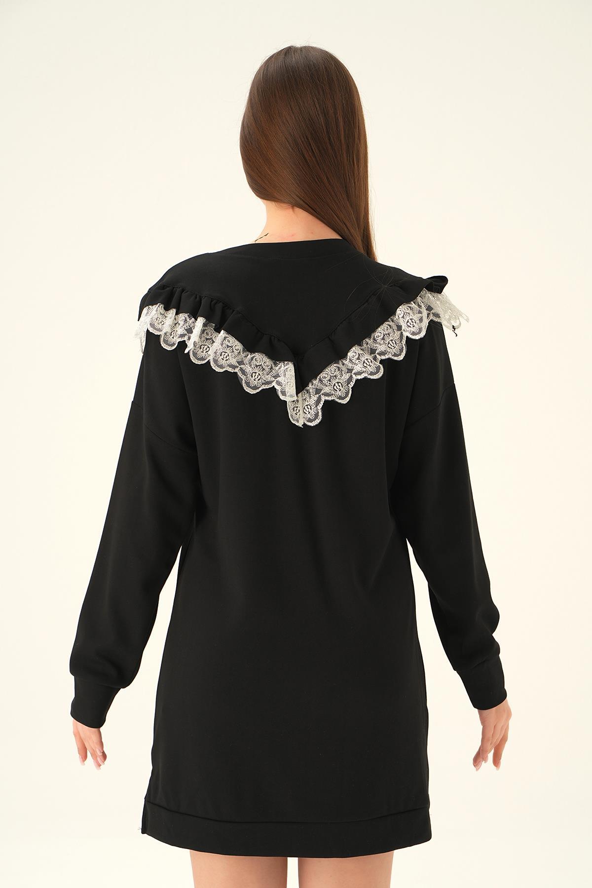 15822 Dantel Detay Tunik Siyah - 4