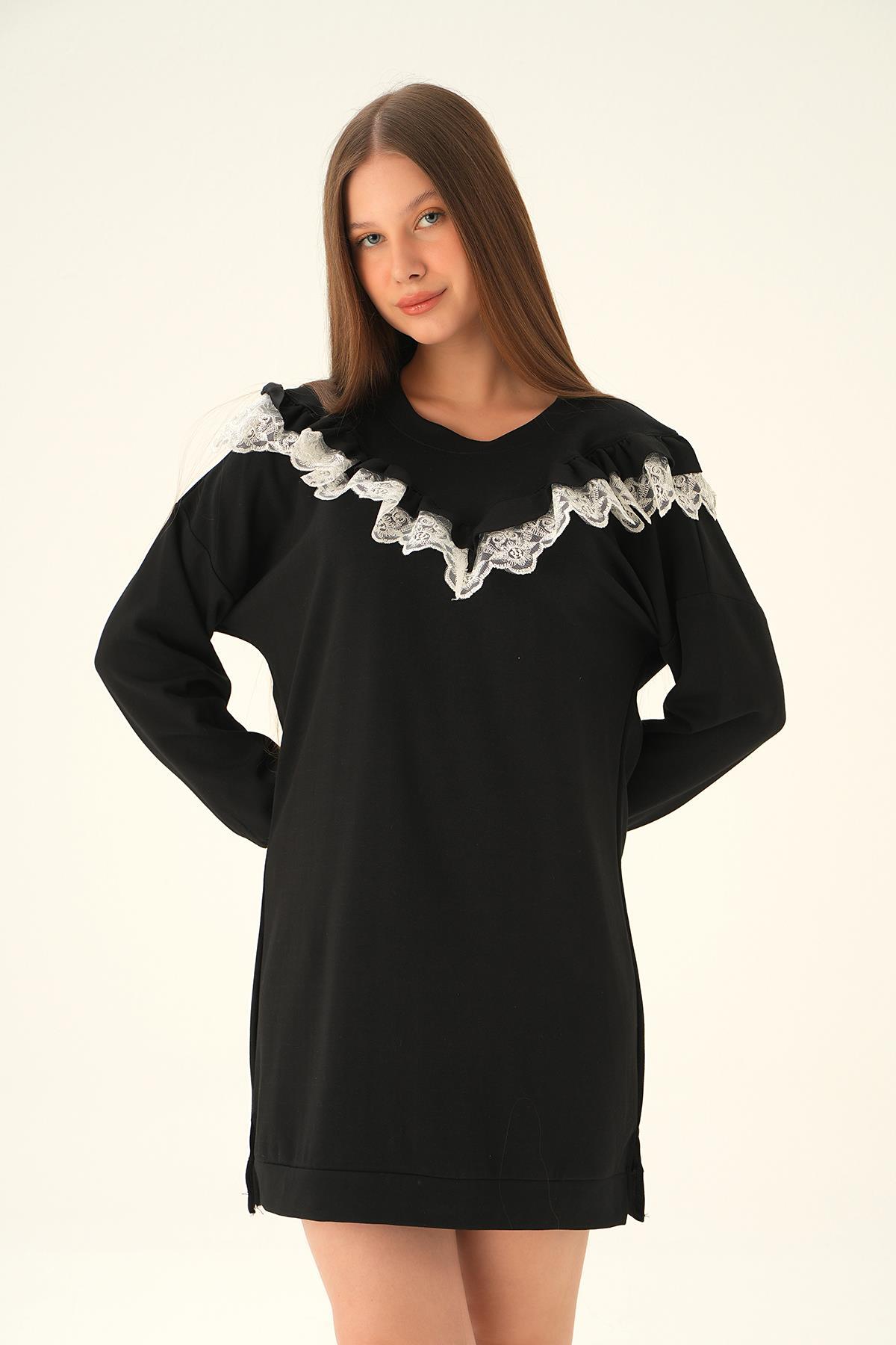 Siyah Dantel Detay Tunik 15822 