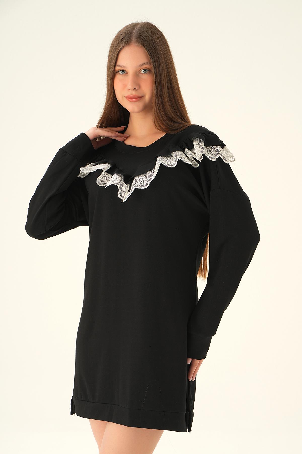 Siyah Dantel Detay Tunik 15822 - 3