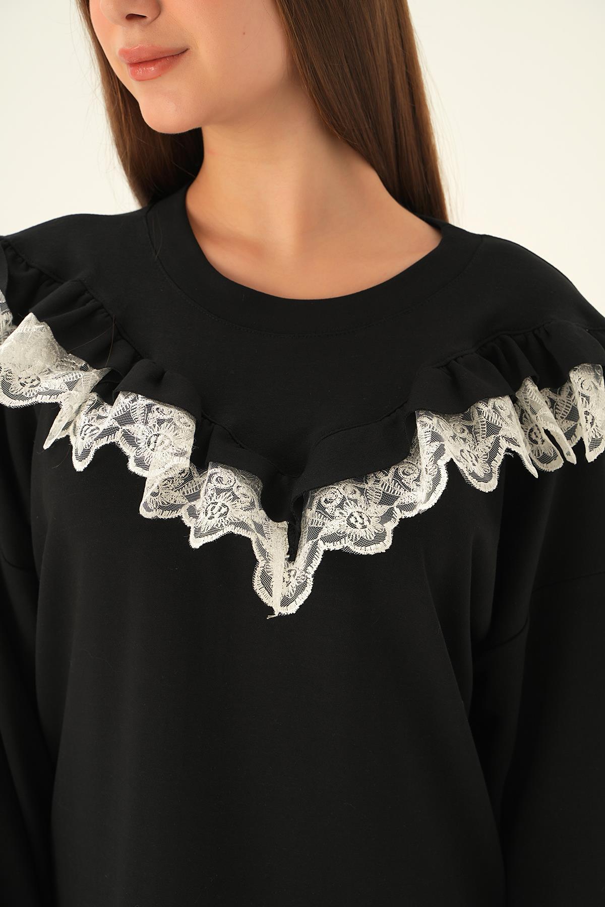 Siyah Dantel Detay Tunik 15822 - 5