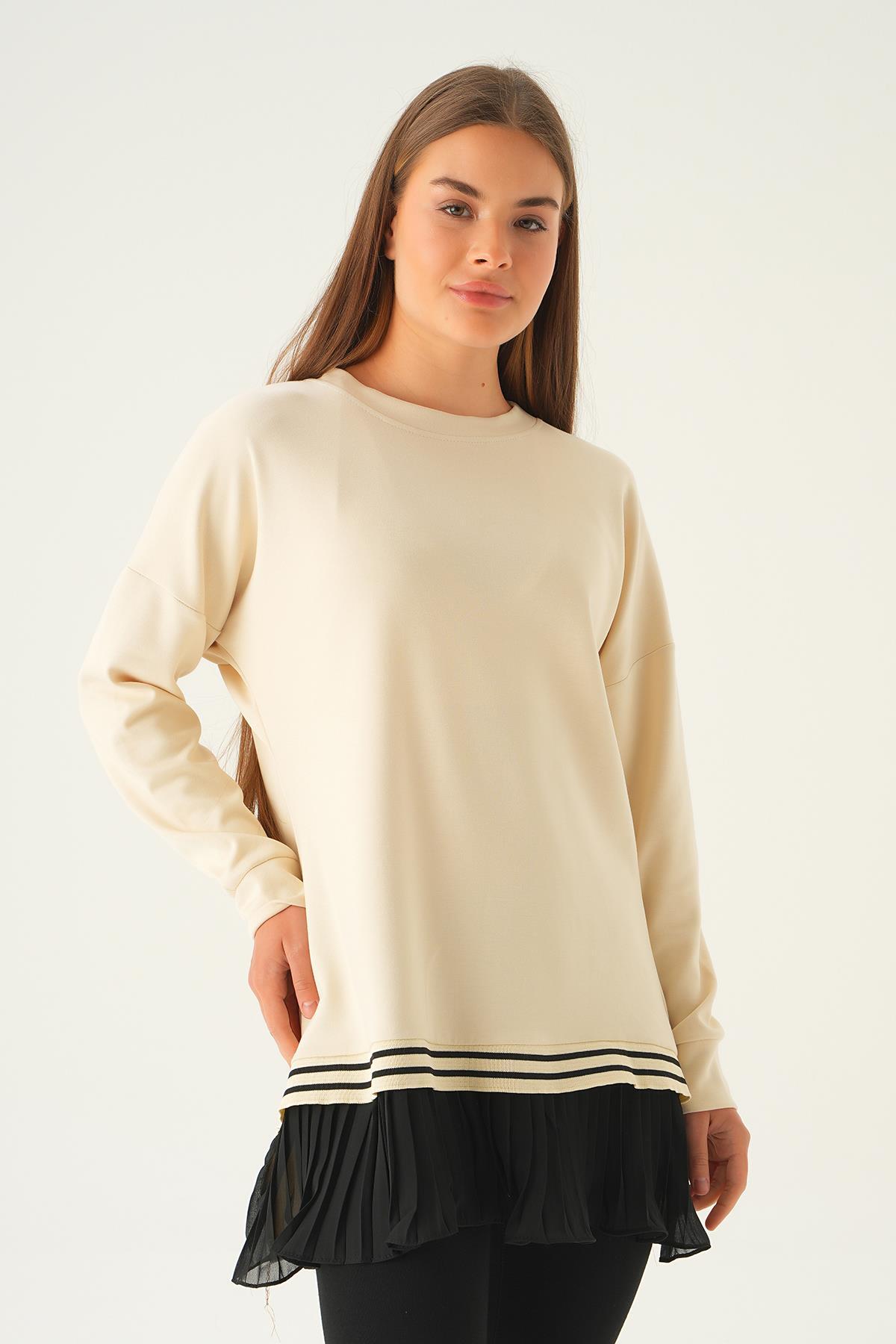 15824 Etek Fırfır Detay Tunik Bej - 3