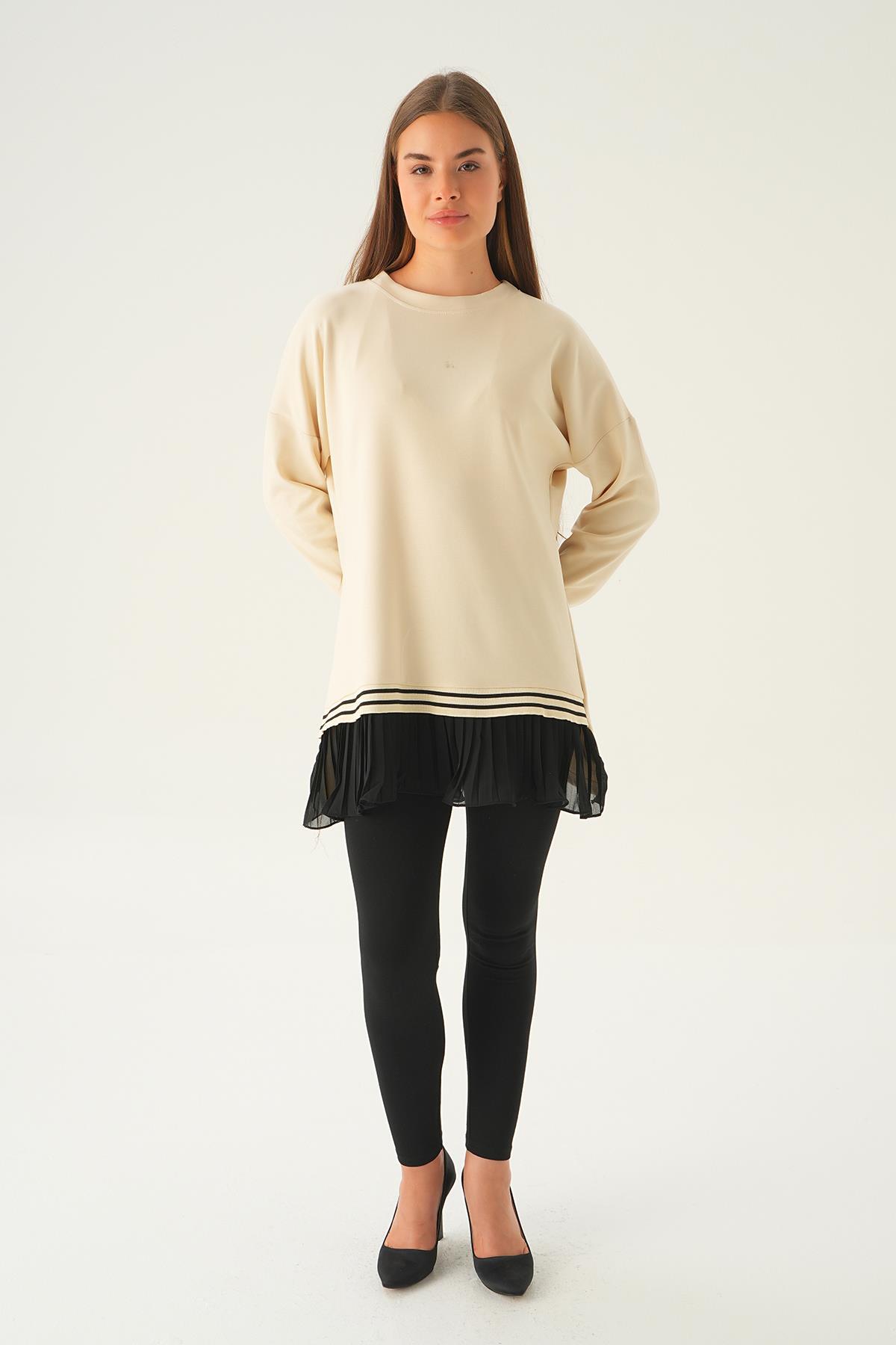 Bej Etek Fırfır Detay Tunik 15824 - 2