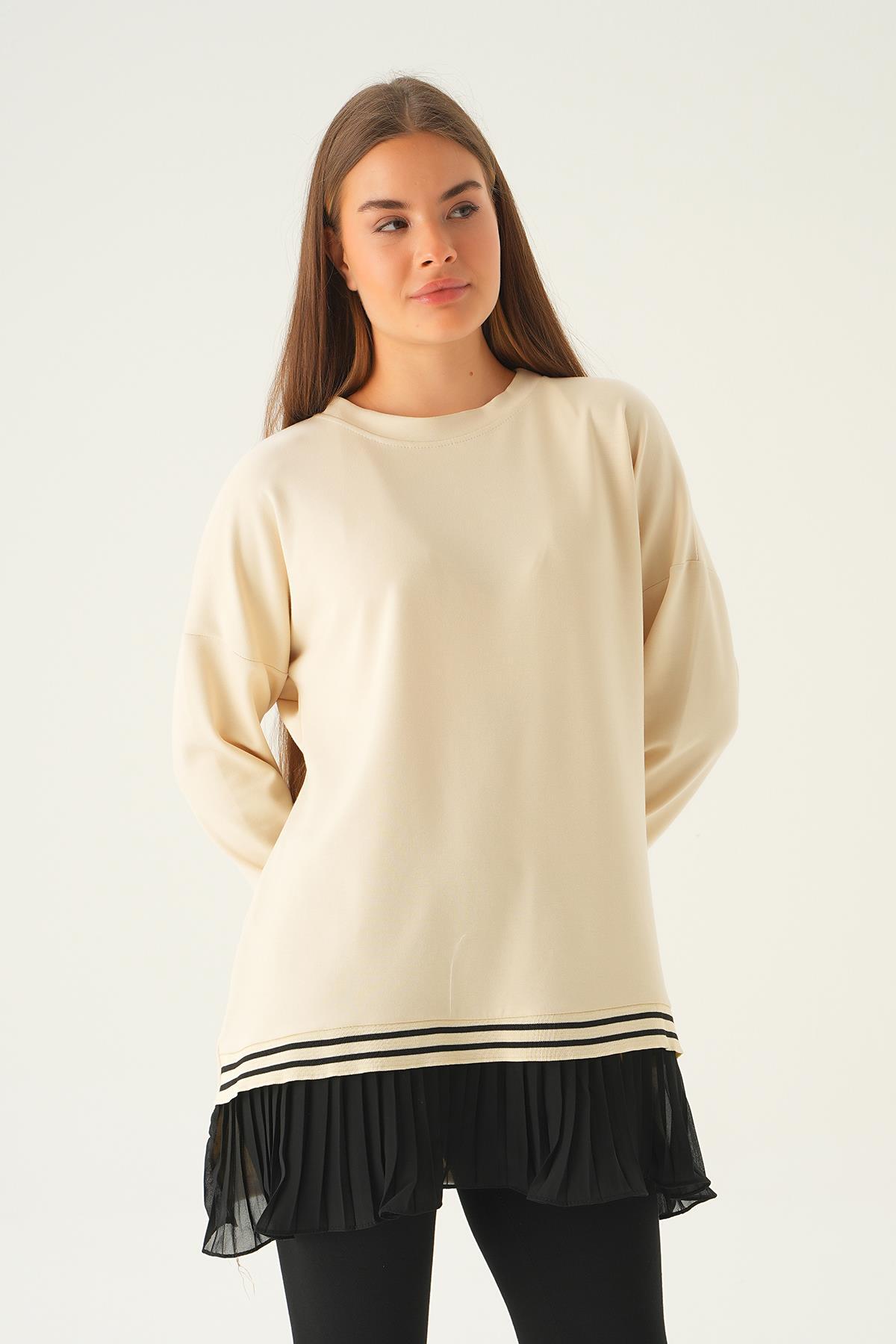 Bej Etek Fırfır Detay Tunik 15824 - 4