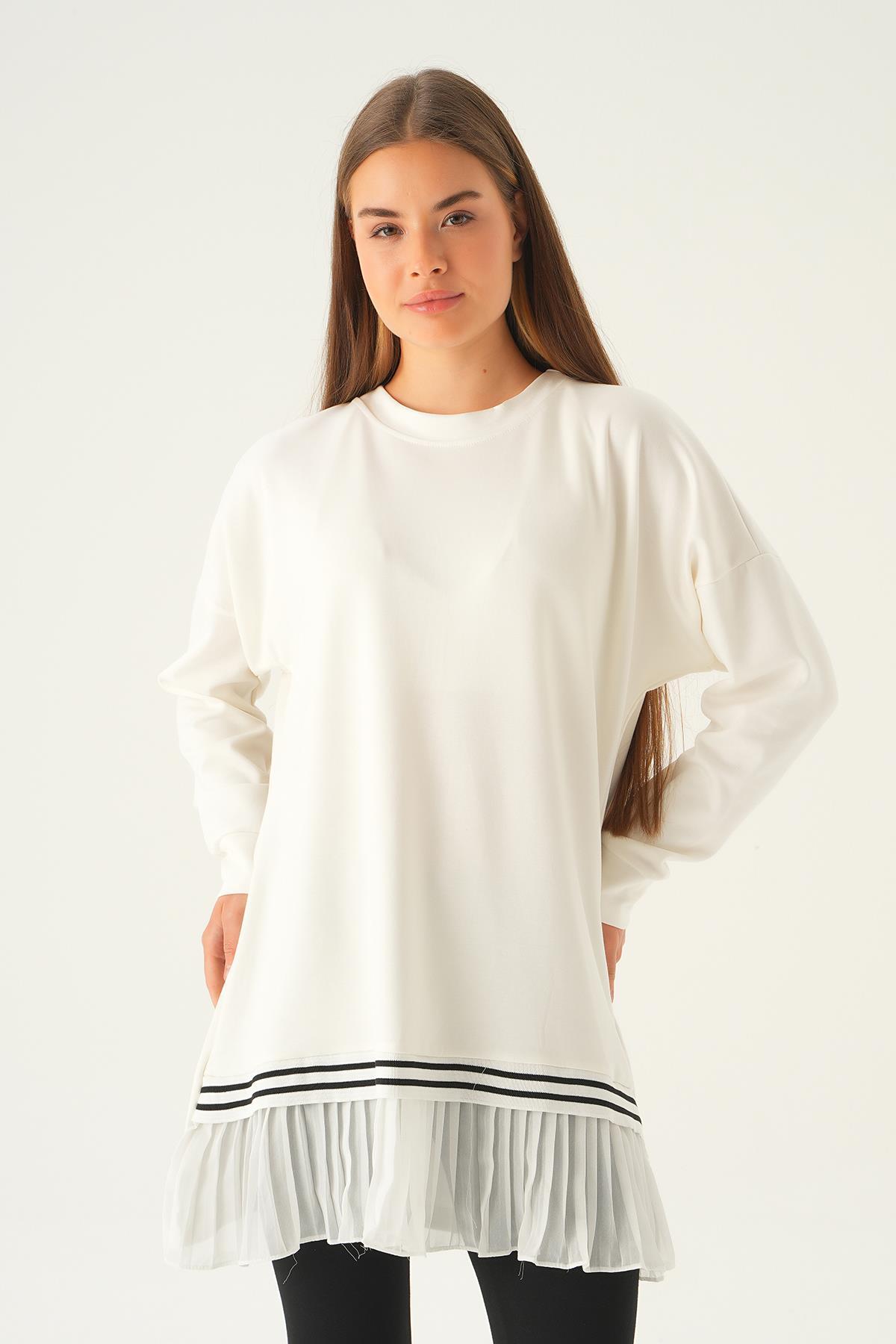 15824 Etek Fırfır Detay Tunik Ekru 