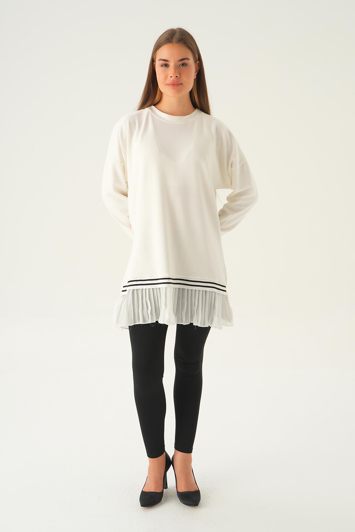 15824 Etek Fırfır Detay Tunik Ekru - 3