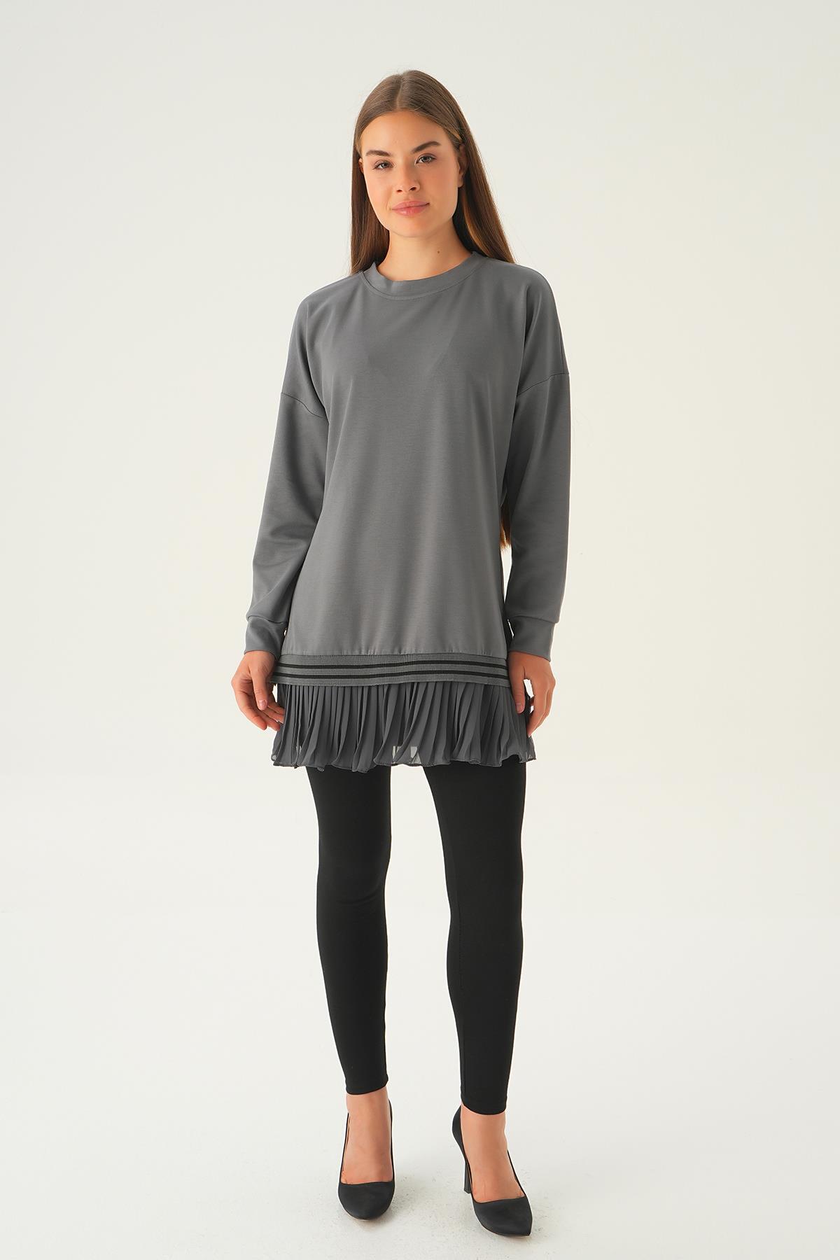 15824 Etek Fırfır Detay Tunik Gri - 2