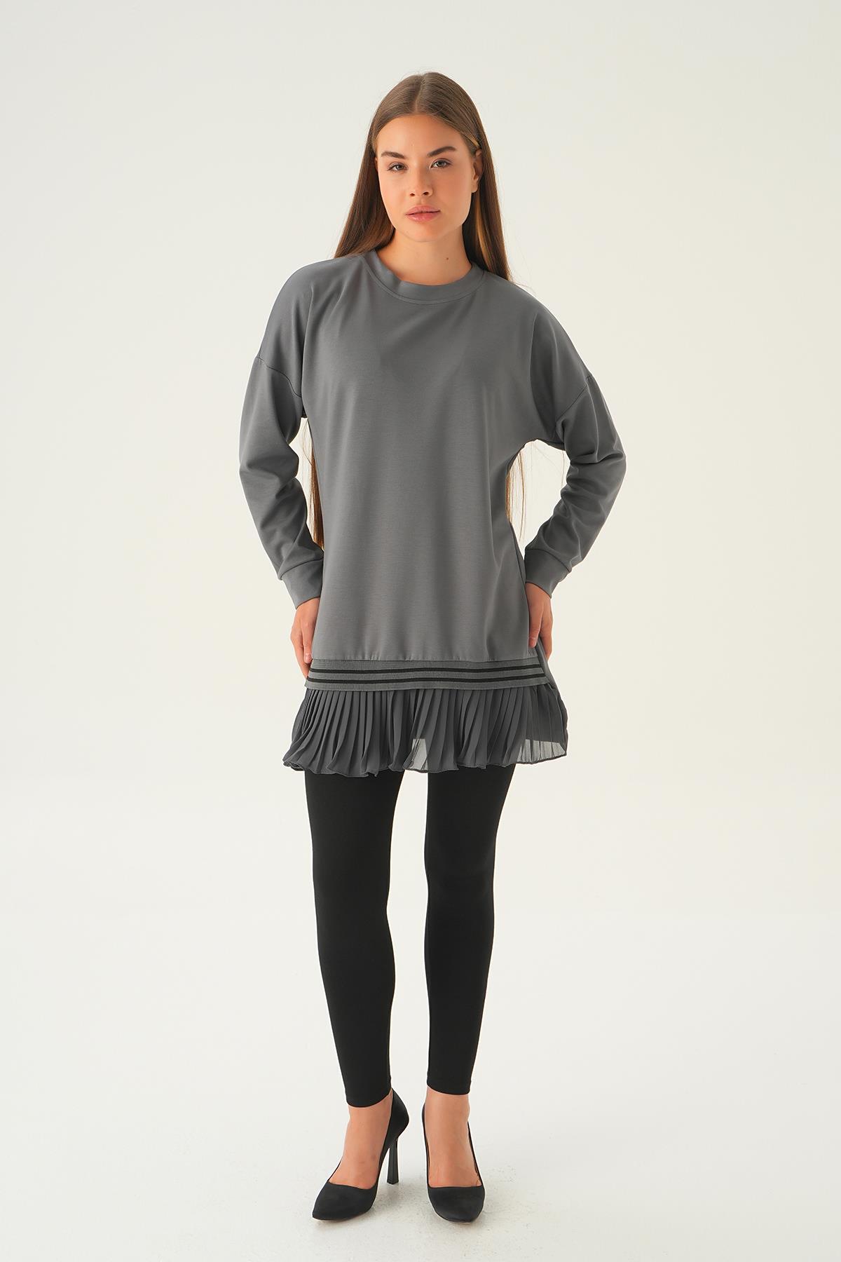 15824 Etek Fırfır Detay Tunik Gri - 3
