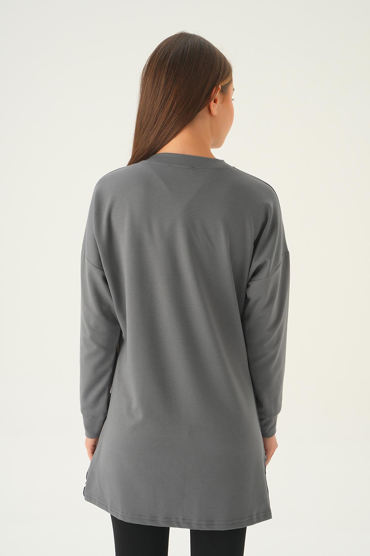 15824 Etek Fırfır Detay Tunik Gri - 5