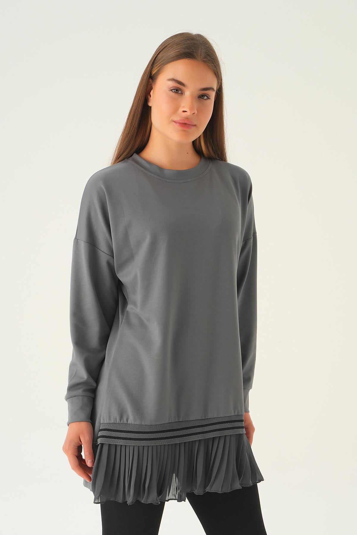 Gri Etek Fırfır Detay Tunik 15824 