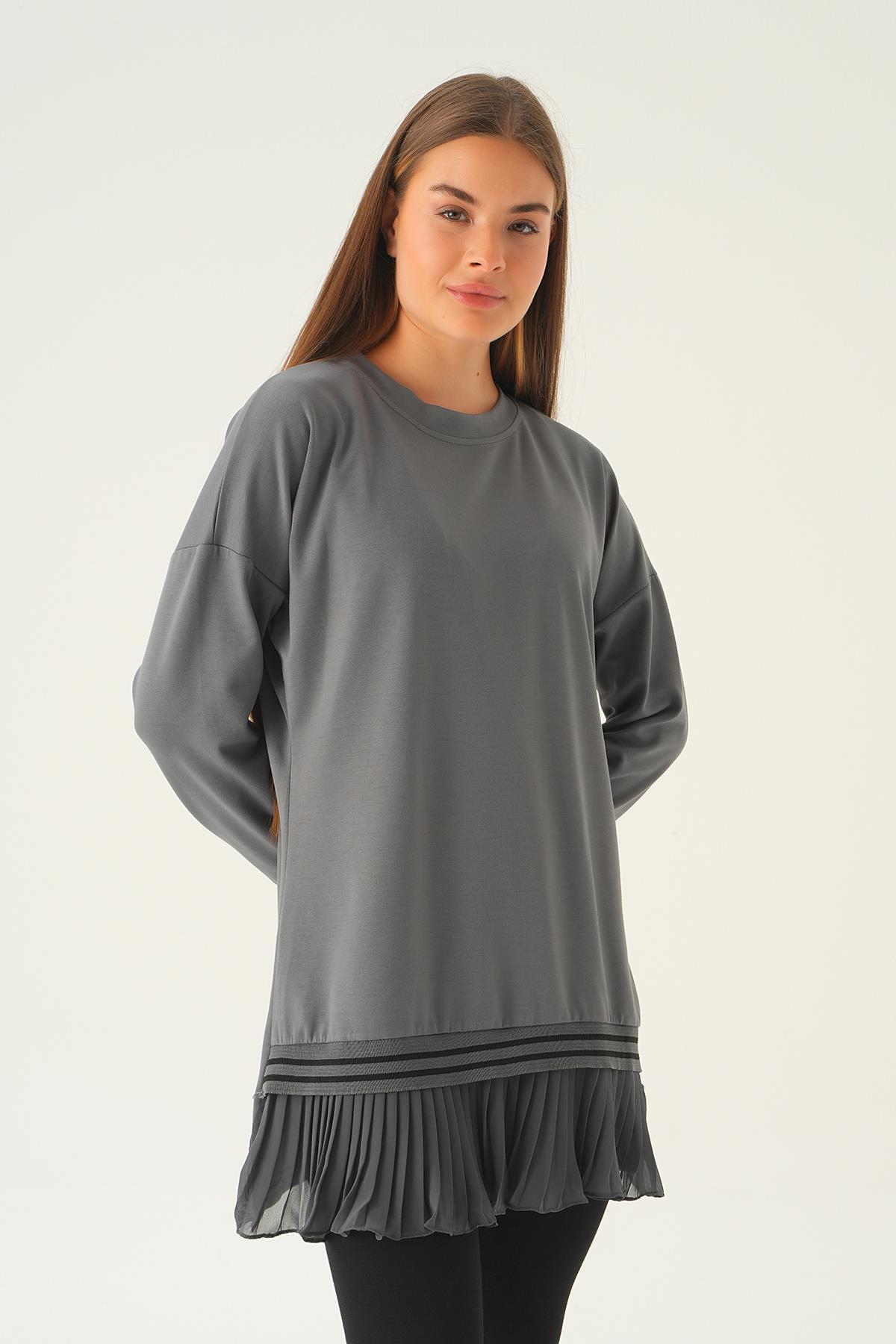 Gri Etek Fırfır Detay Tunik 15824 - 4