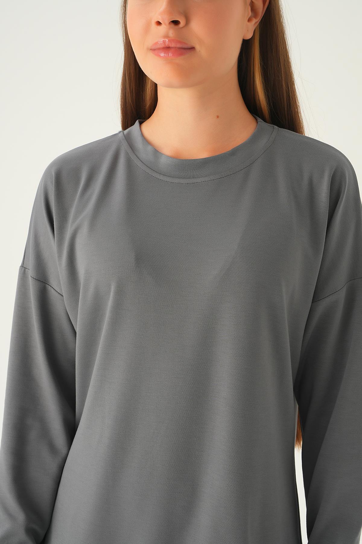 Gri Etek Fırfır Detay Tunik 15824 - 6