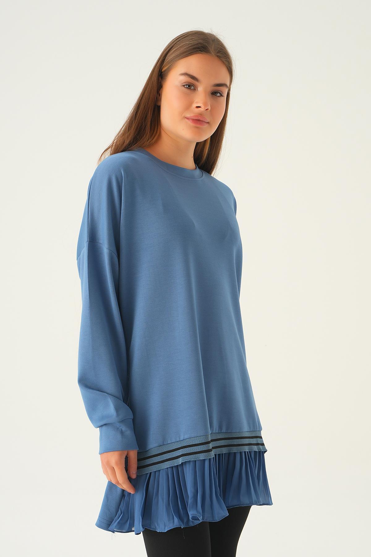 15824 Etek Fırfır Detay Tunik İndigo - 1