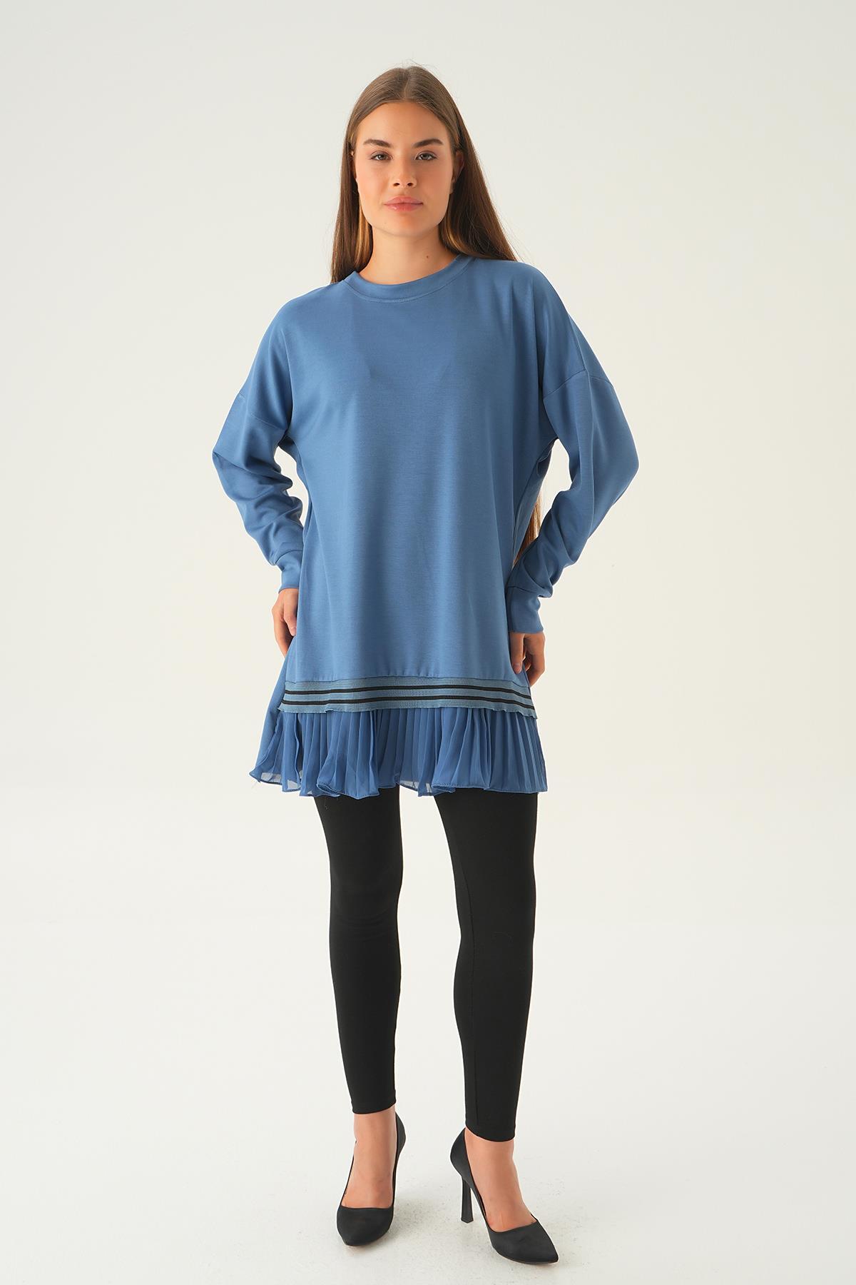 15824 Etek Fırfır Detay Tunik İndigo - 3