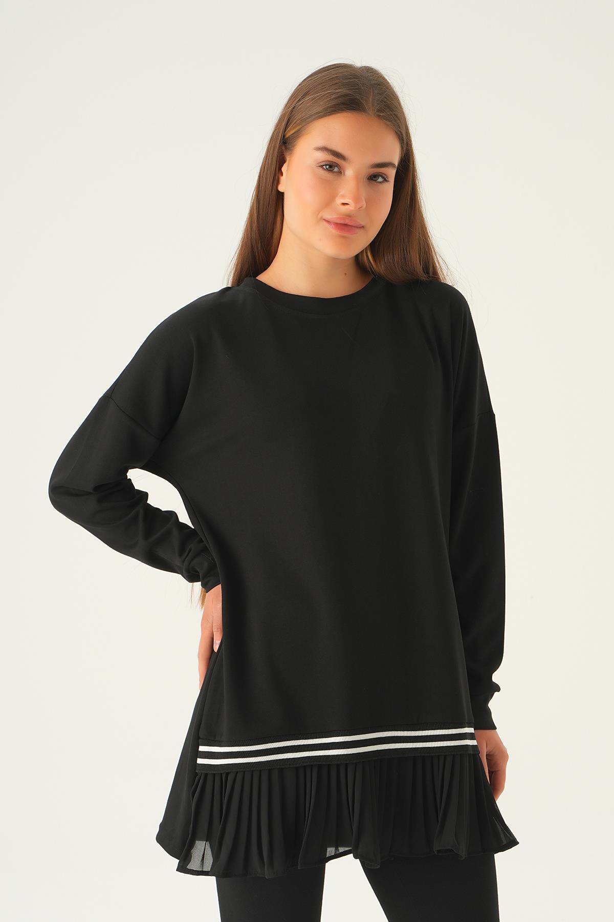 15824 Etek Fırfır Detay Tunik Siyah - 4