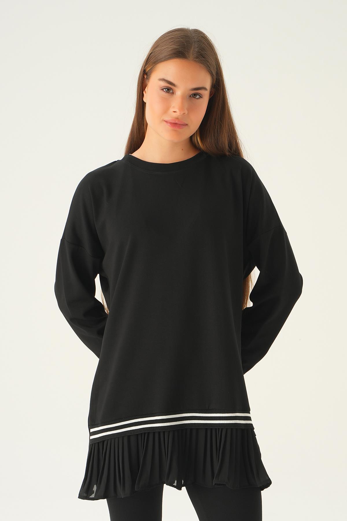 15824 Etek Fırfır Detay Tunik Siyah 