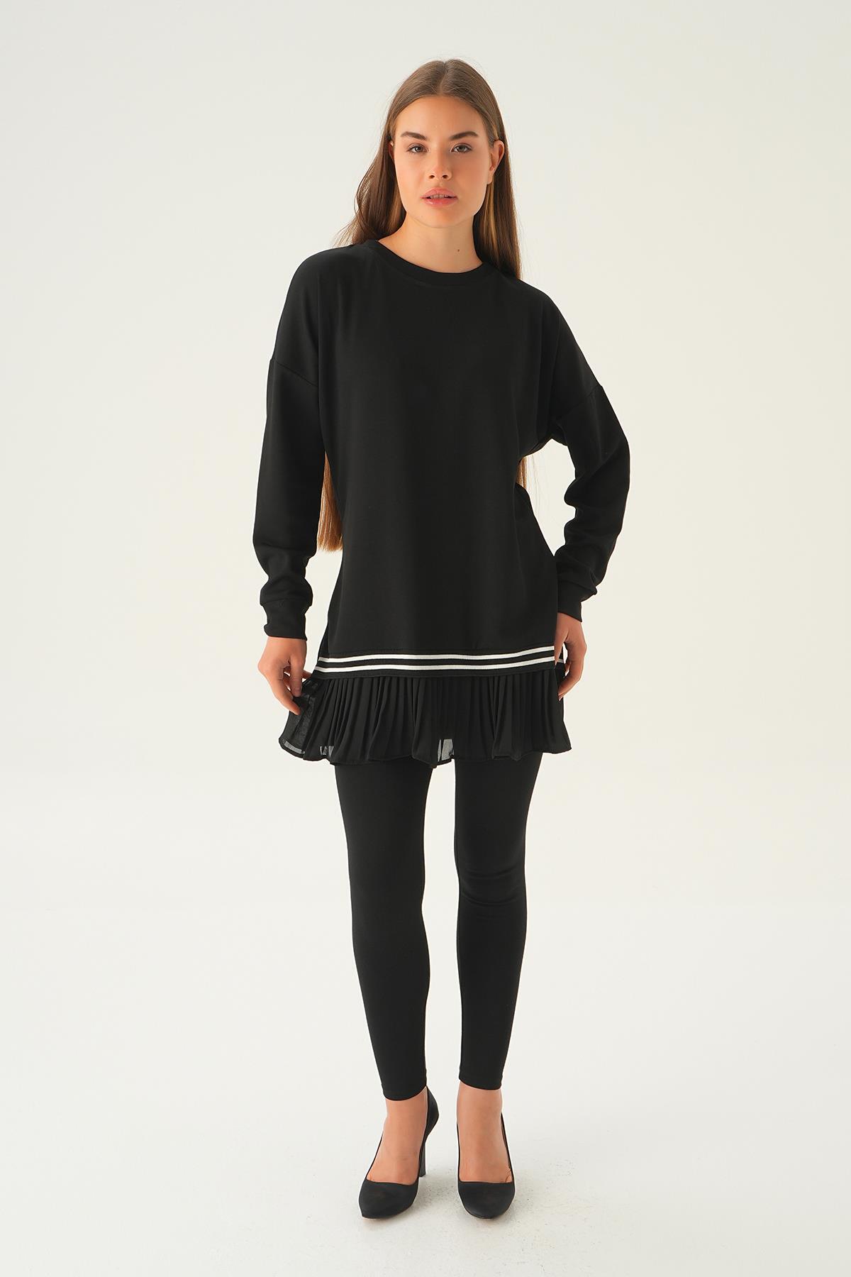 Siyah Etek Fırfır Detay Tunik 15824 - 3