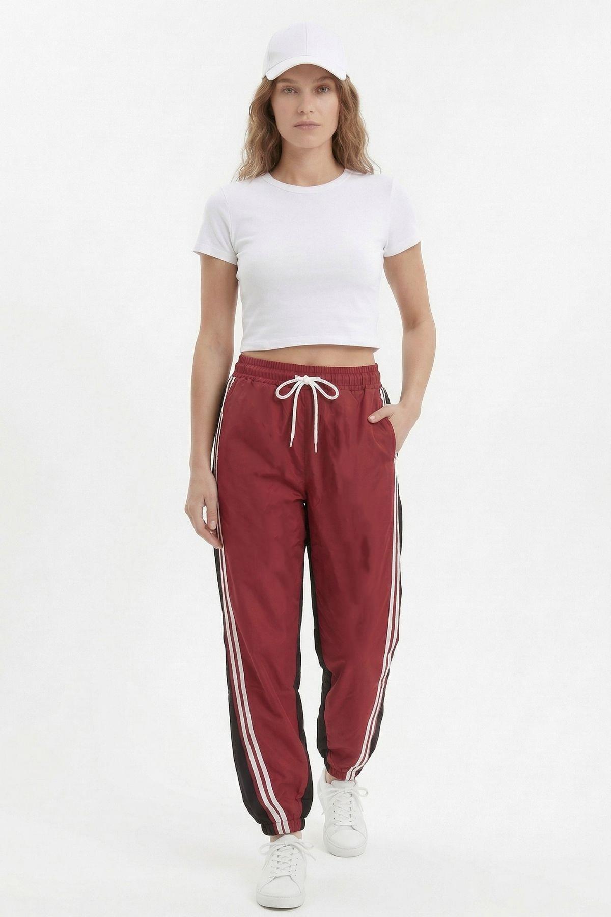 Bordo Yan Şeritli Paça Lastik Eşofman 1604 - RAYS (1)